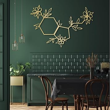 Serotonin Metal Wall Art, Flowered Serotonin Molecule, Symbol of Happiness Wall Art, Serotonin Molecular Formula, Metal Wall Art, Serotonin Molecule Sign, Living Room Bedroom Wall Hanging 36"x 24"| 92x62cm, Gold