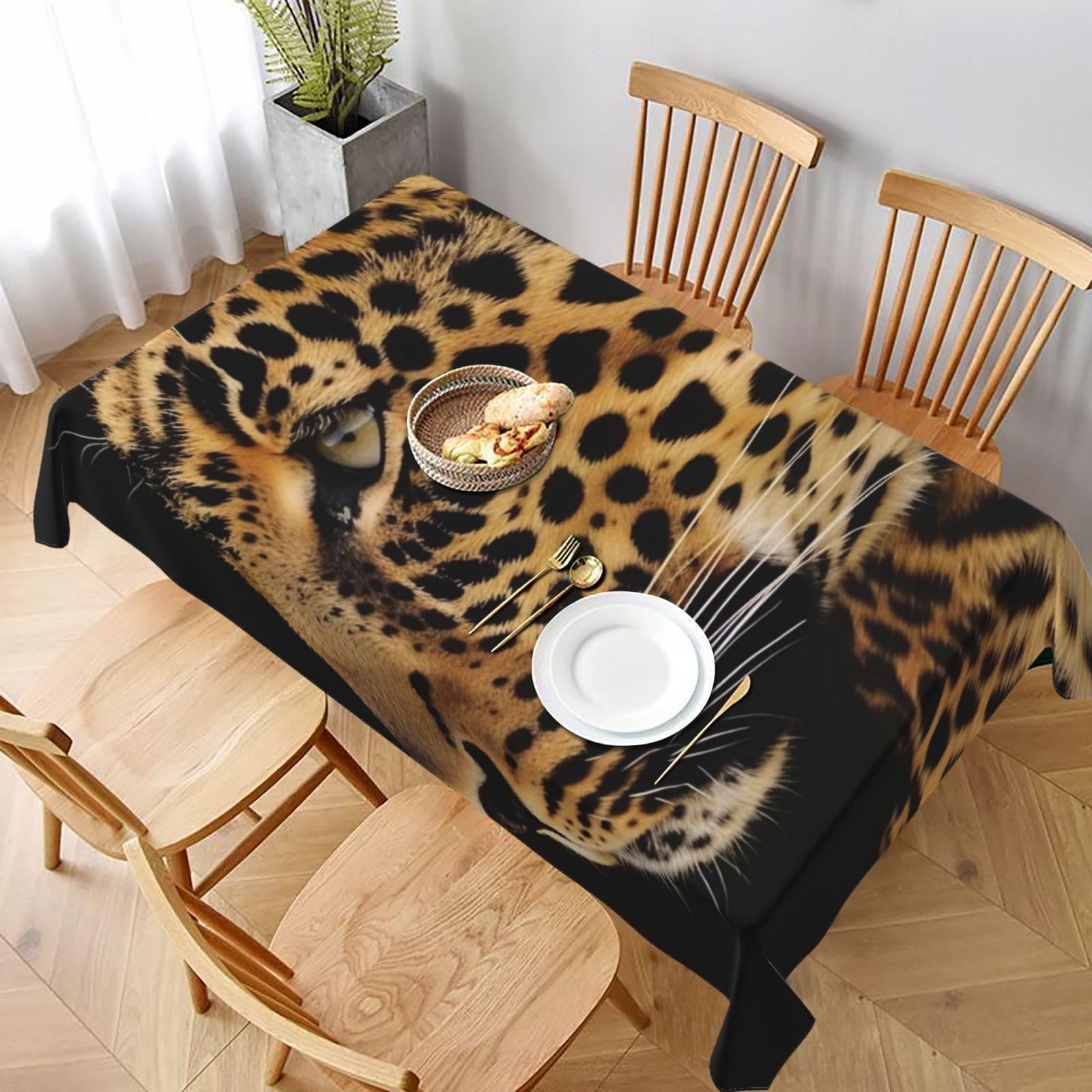 WPKJU Leopard Animal Print Printed Tablecloth 60x90 in Water Resistant Table Cover Washable Rectangle Table Cloth for Dining Tables