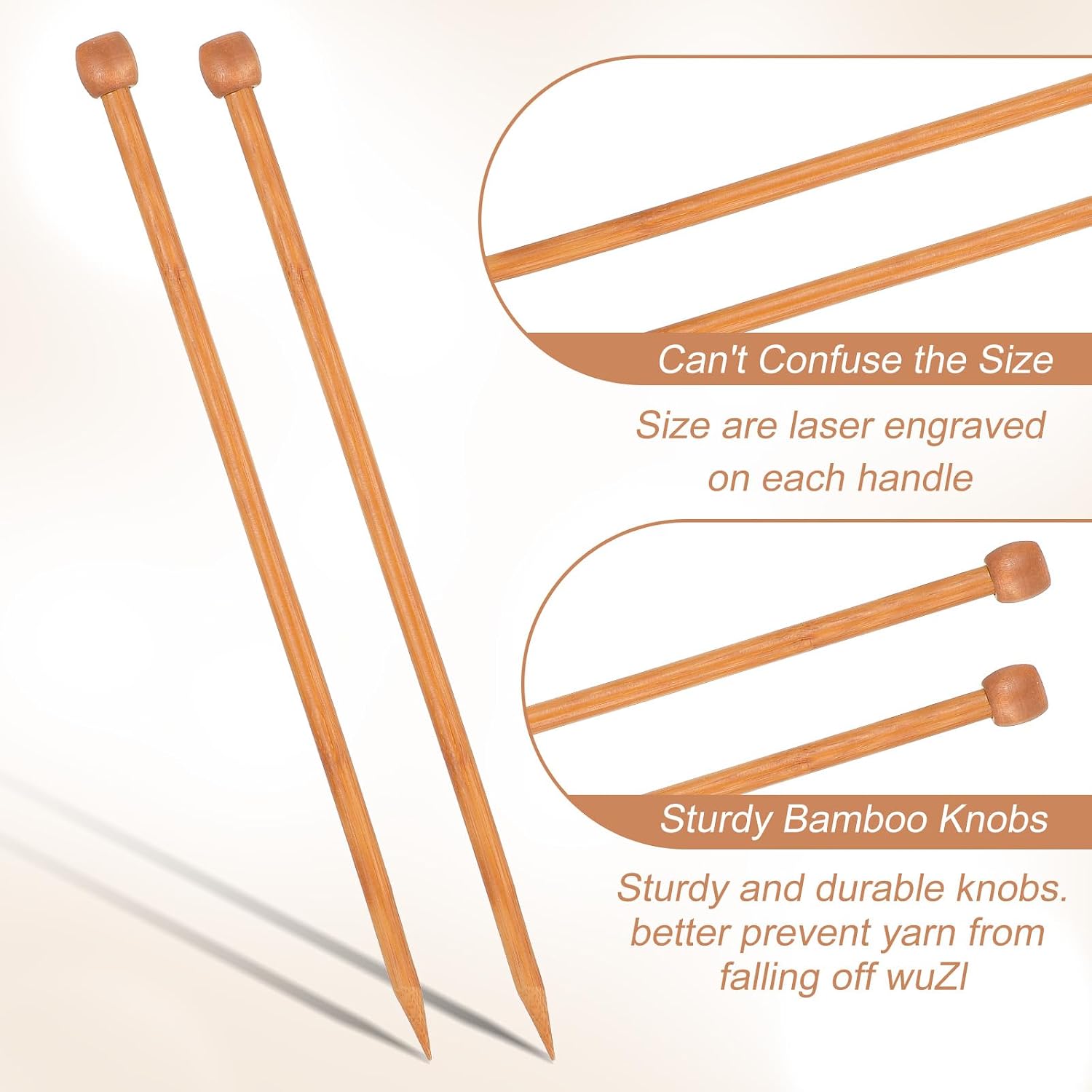 10mm Bamboo Knitting Needles, 2 Pcs 14 Inch/36CM Long Beginner Knitting Needles, Lightweight Wooden Knit Needle for Sweater, Scarf, Blanket, Beginner DIY Knit Supplies
