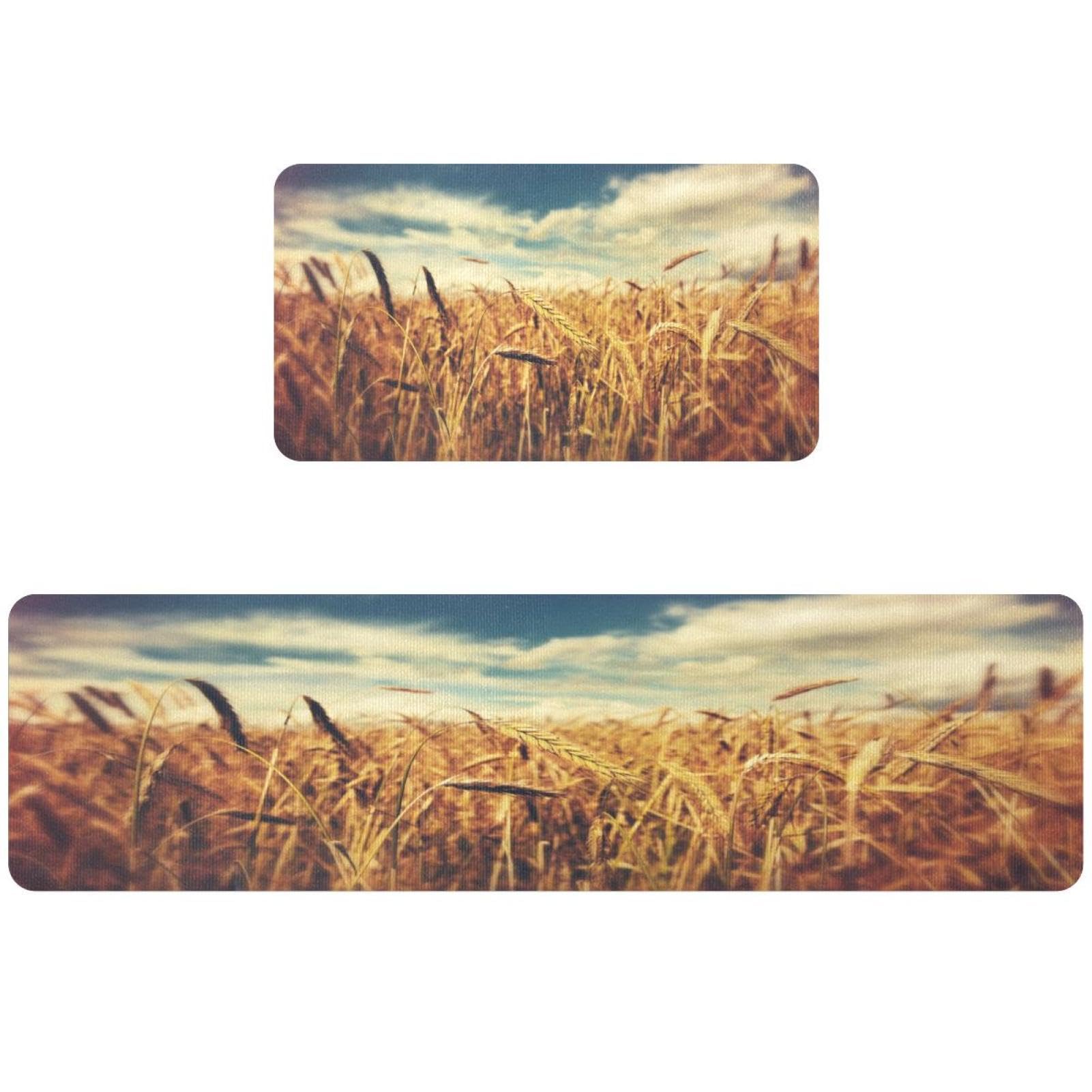 Tapis de cuisine absorbants et antidérapants motif champ de blé en lot de 2 pièces