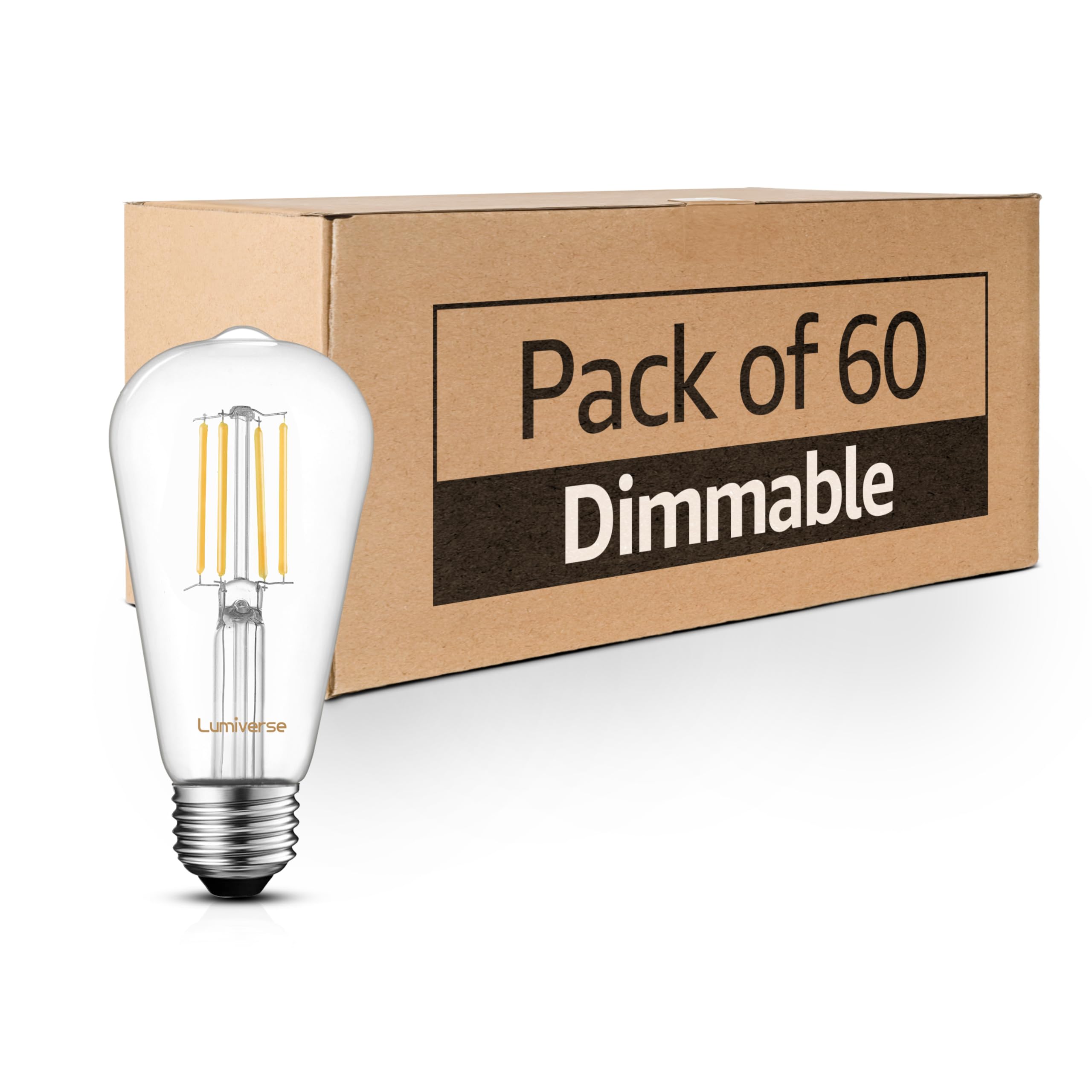 Lumiverse 60 Pack ST21 Led Vintage Edison Light Bulbs 4000K Cool White Clear Glass Antique Decorative Filament Bulb
