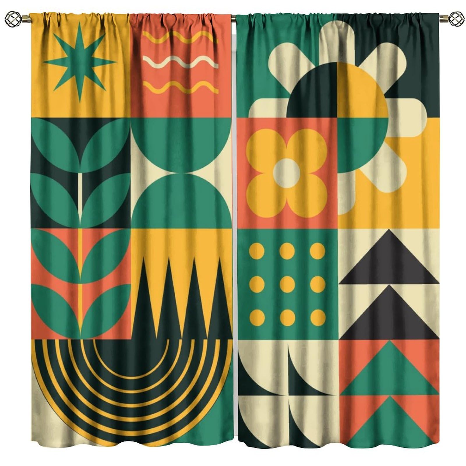 BenYaSong Boho Rainbow Mid Century Retro Kitchen Curtains Tropical Modern Abstract for Living Room Bedroom Kitchen Restaurant Window Curtain Drapes 2 Panels 52x96in