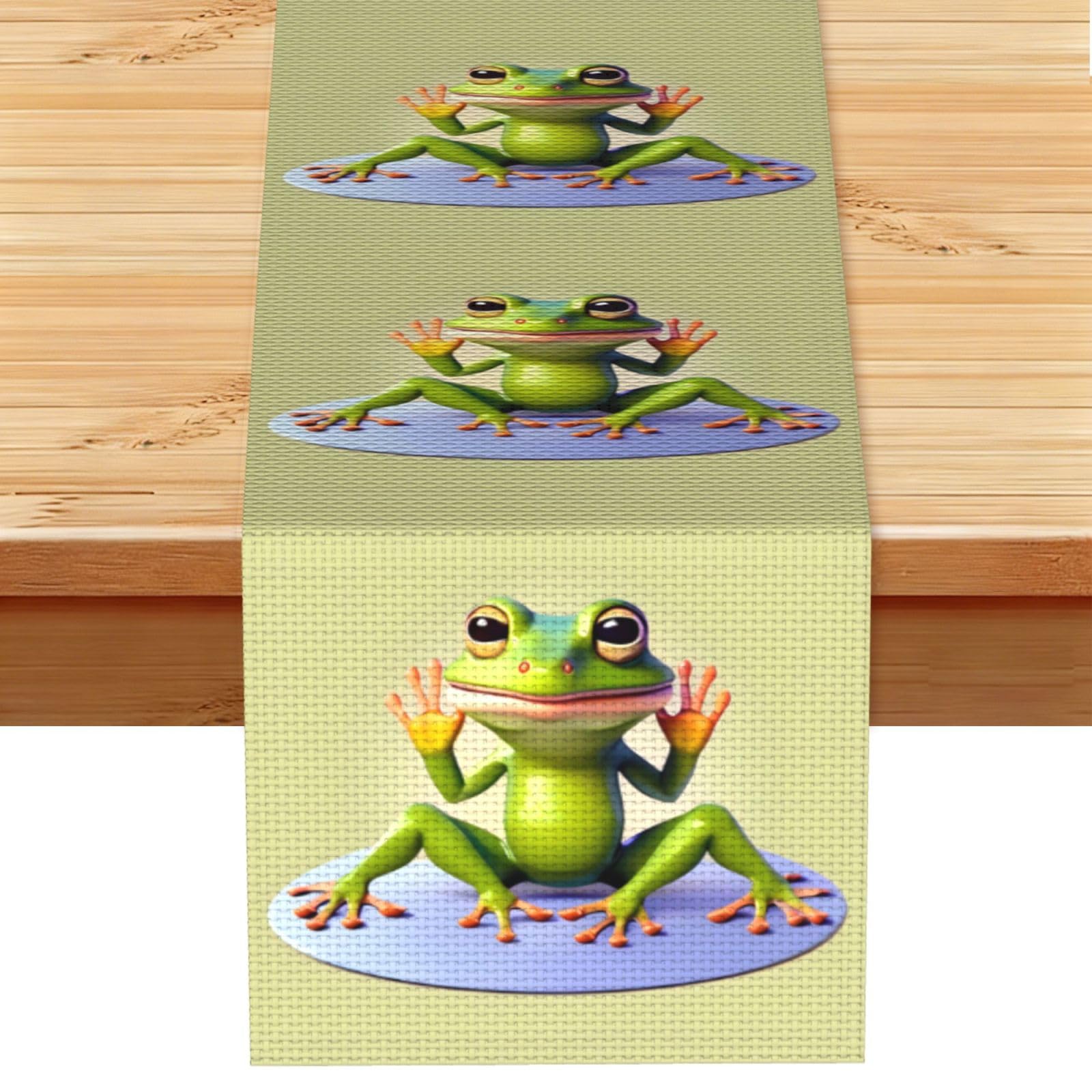 The funny frog doing yoga Table Runner 13x72 Inch Dining Decor