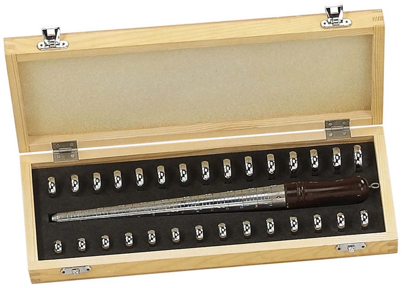 29 Pc External And Internal Ring Sizer In Wooden Box