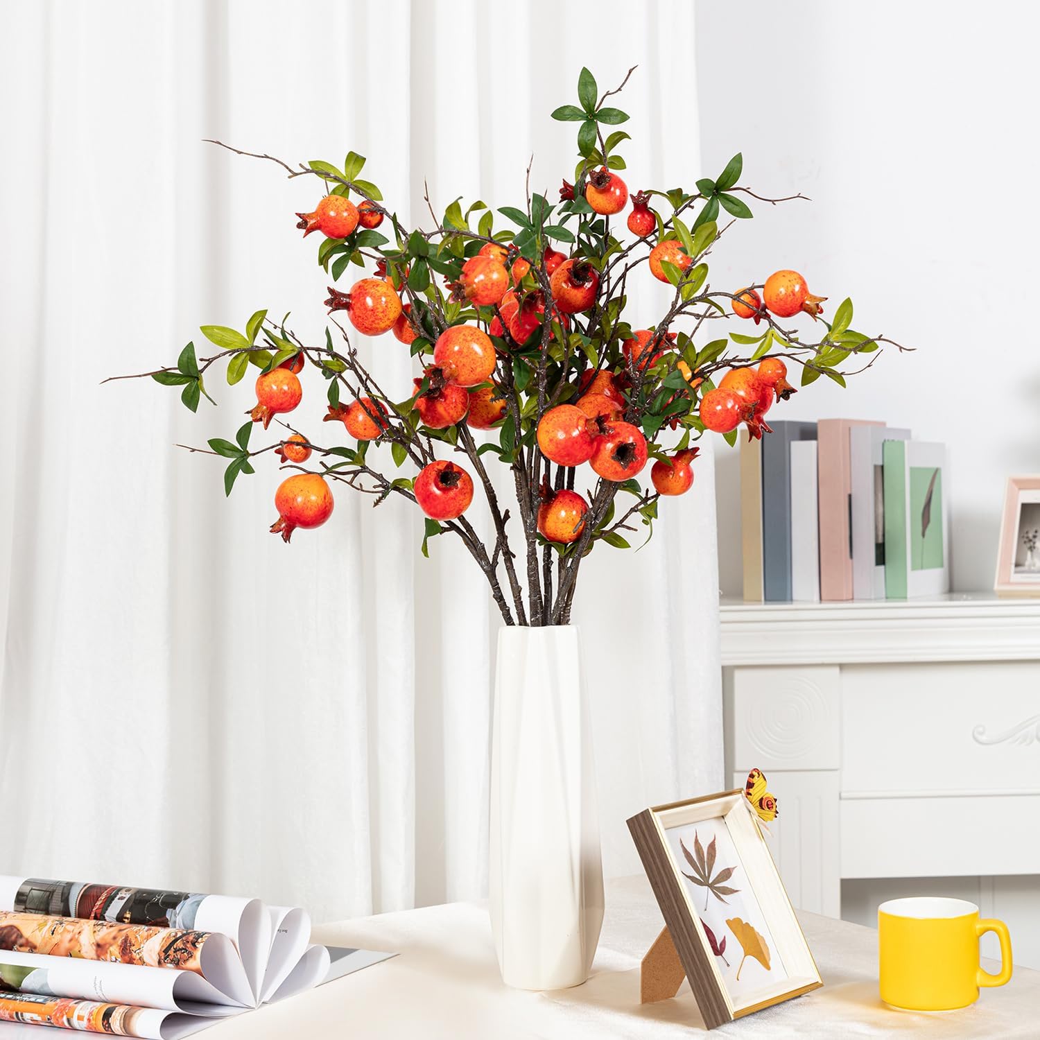 4Pcs 31.5 Inch Artificial Pomegranate Branches, Fake Fruit Branch, Artificial Plants for Living Room Dorm Decor Christmas Farmhouse Vase Arrangement Centerpiece