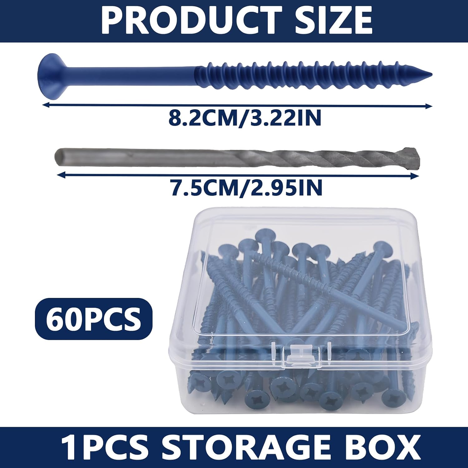 35 Pcs 3/16" x 3-1/4" Concrete Screws with Drill Bit, Blue Flat Head Masonry Concrete Anchor Screws for Concrete, Brick, Block and Cement