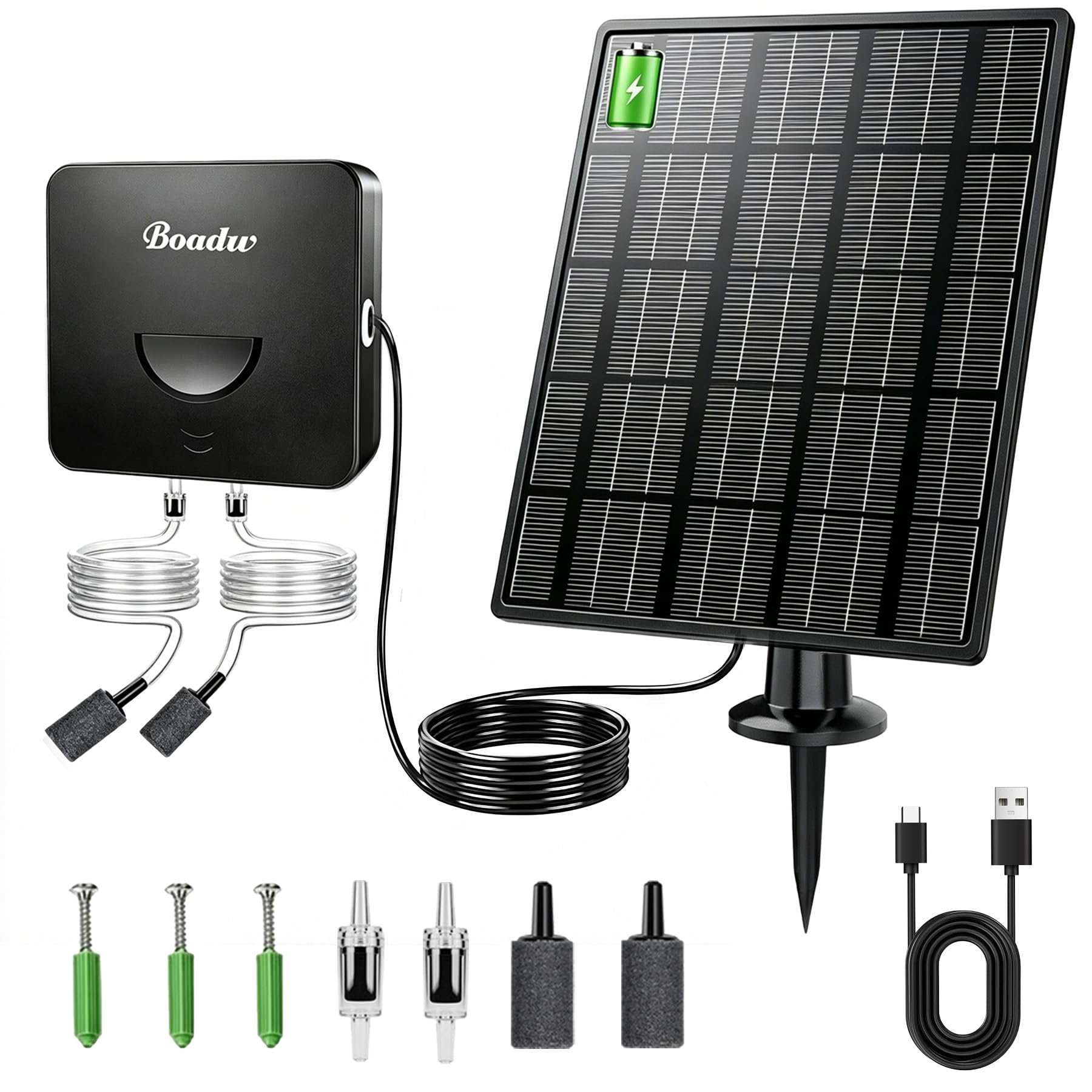 3W Solar Teichbelüfter mit 2200 mAh Akku, Belüftungssets für gartenteiche mit Solarpanel, Sauerstoffpumpe Teich Winterfrostschutz 2 Luftsteine für Garten und Angeln an Bewölkten Tagen