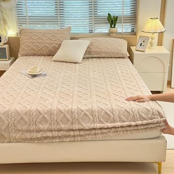 Elastic Bed Sheets Extra Deep Fitted Sheet with 2-12 Inch Deep Pocket Soft Cosy Warm Plush Fitted Bed Sheets Bedding 3pcs Set Bedspread Mattress Protector Cover-Brown||180x200cm/70.8"x78.7"