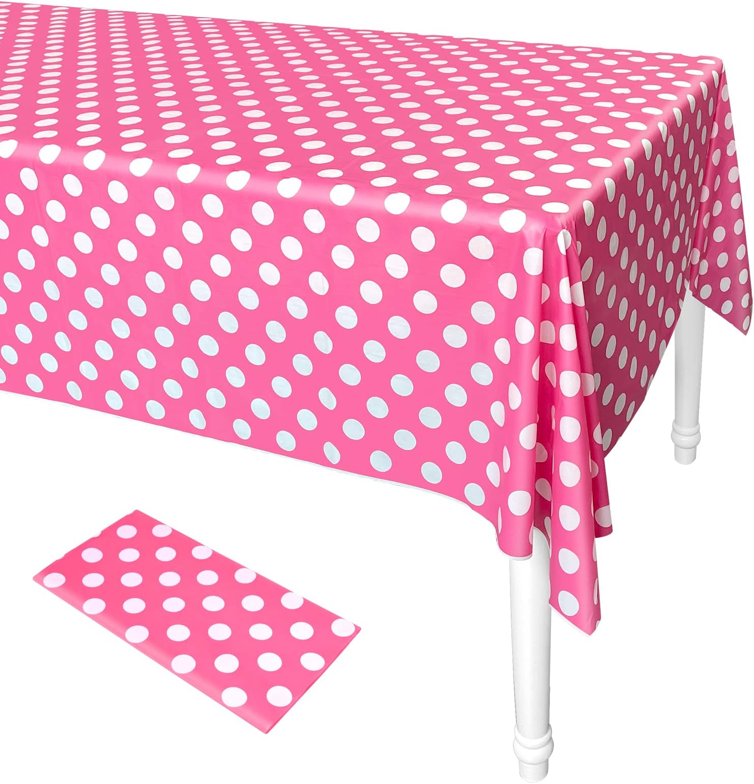 ELECLAND Pink Polka Dot Plastic Table Cover 137cmx274cm, Rectangle, Circus, Baby Shower, Wedding & Birthday Party Decor