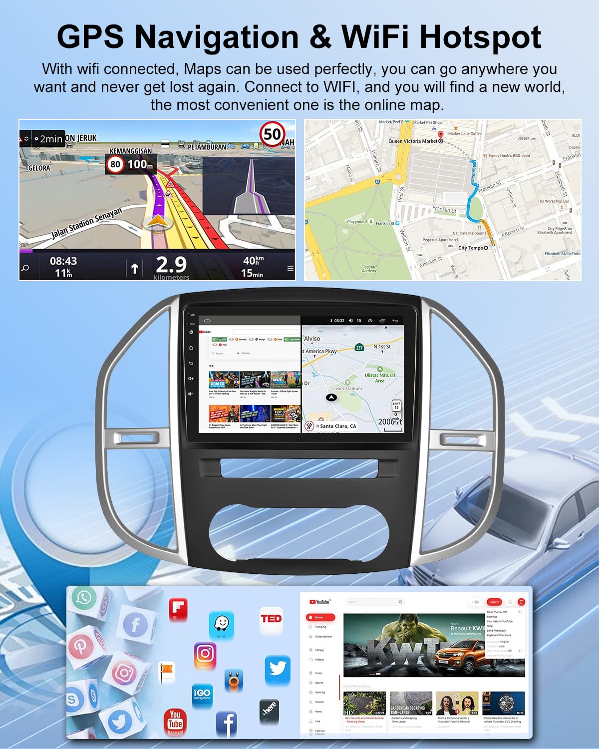 NHOPEEW 2+64G Radio Android 10.1 Pulgadas para Mercedes Benz Vito W447 2014-2020 - Soporta CarPlay & Android Auto, Navegación GPS, Control del Volante, FM RDS, Pantalla Dividida + Cámara de Reversa