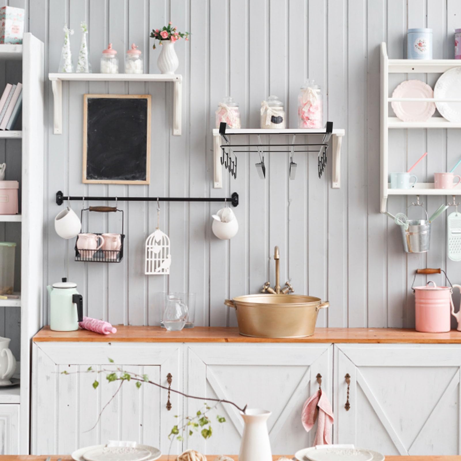 Didiseaon Organizer da Cucina Design Semplice in al Carbonio Nero Supporto per Coperchi Pentole e Tazze e Bordi Arrotondati per Facile Pulizia e Antiscivolo