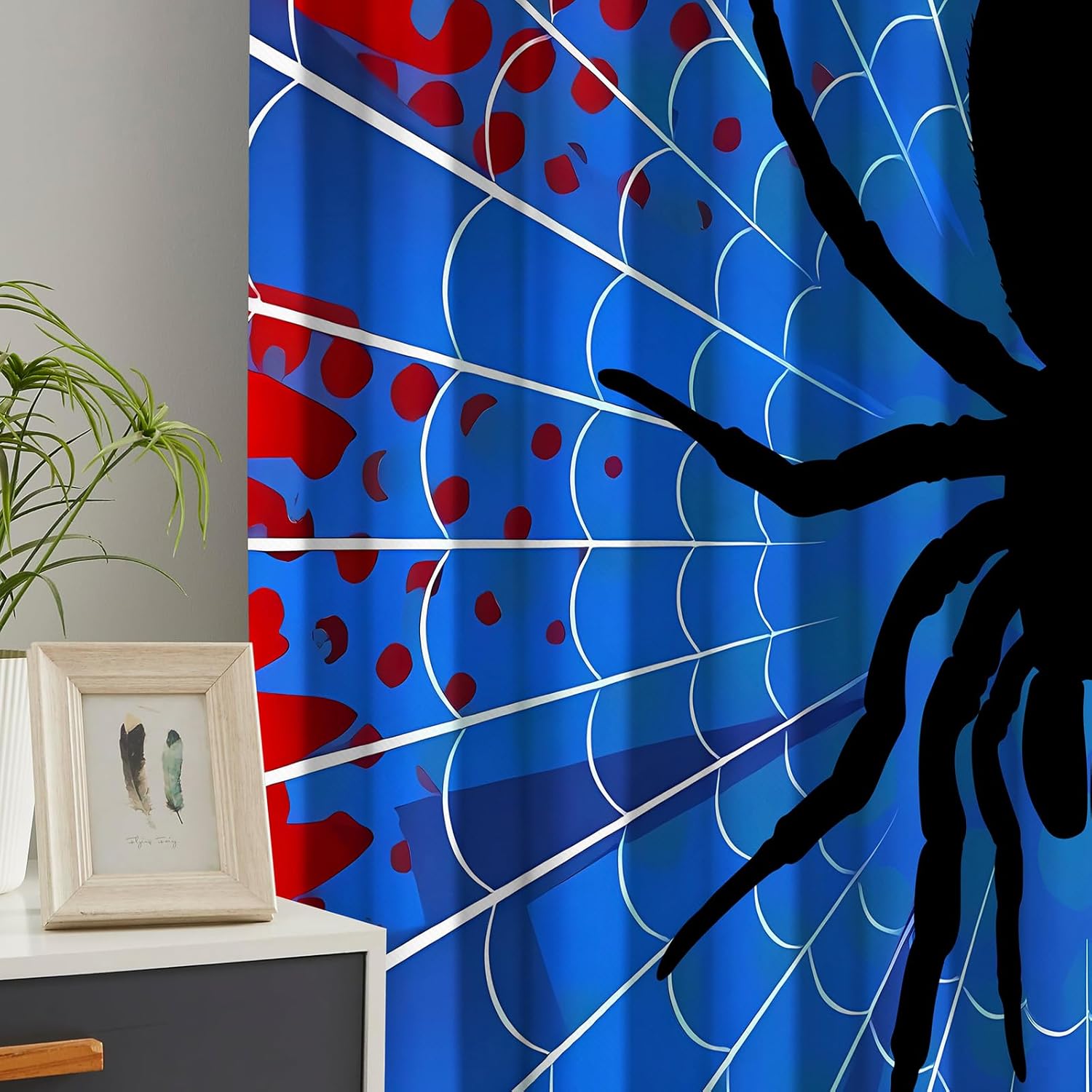 Spider Web Curtains - Superhero Theme - Blackout Thermal Insulated Drapes for Kids Room, Bedroom, Living Room - Blue & Red Design - 42 x 84 Inches, 2 Panels