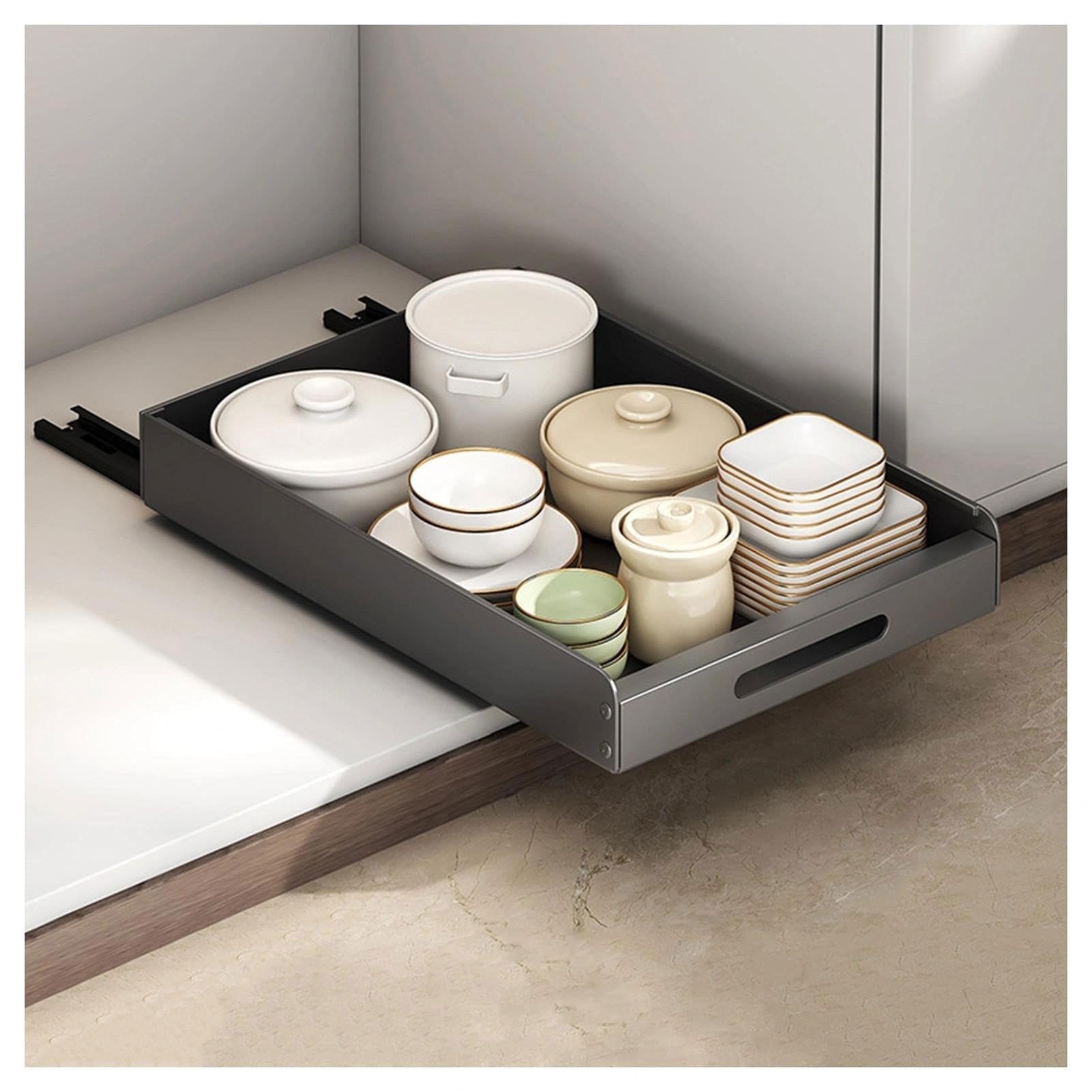 Ausziehbarer Schrank-Organizer – ausziehbare Schubladen – große, robuste Organizer-Speisekammerregale(Grey,30x43x6cm)