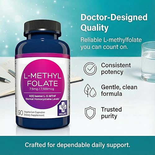 Miniatura 4 de MD Life - Suplemento de L-metilfolato de 7.5 mg - Suplemento de metilfolato L activo de grado profesional - 90 cápsulas - L-metilfolato 7.5 mg -