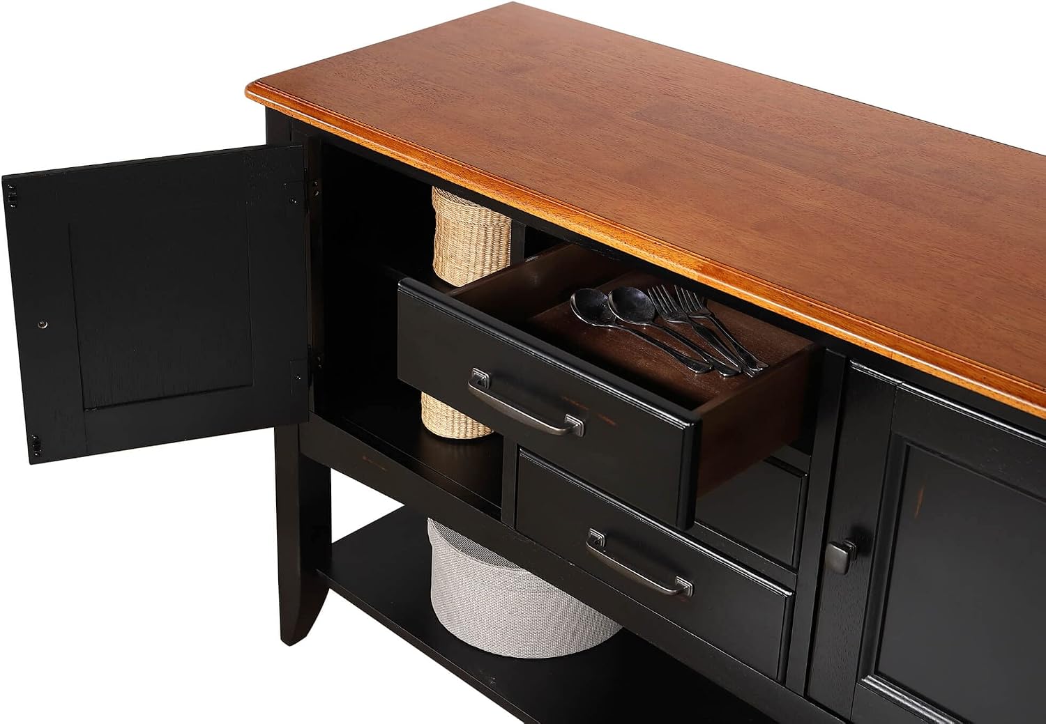 Sunset Trading Antique Black and Cherry Selections Sideboard with Large Display Shelf | 3 Drawers 2 Storage Cabinets, 18" Narrow and 54" Wide, (DLU-1122-SB-BCH)