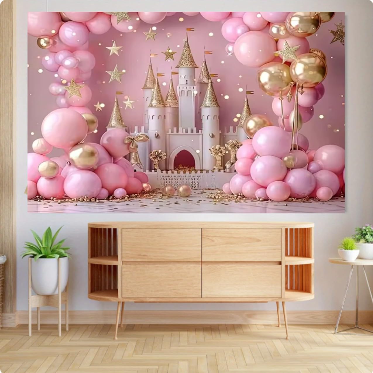 Baocicco 7x5ft Baby Girl Happy Birthday Backdrop Pink Balloons Floral Sweet Princess Photography Backgrounds Pink Baby Girl First Birthday Shower Cake Smash Backdrop Banner Decor Supplies Props - View #3