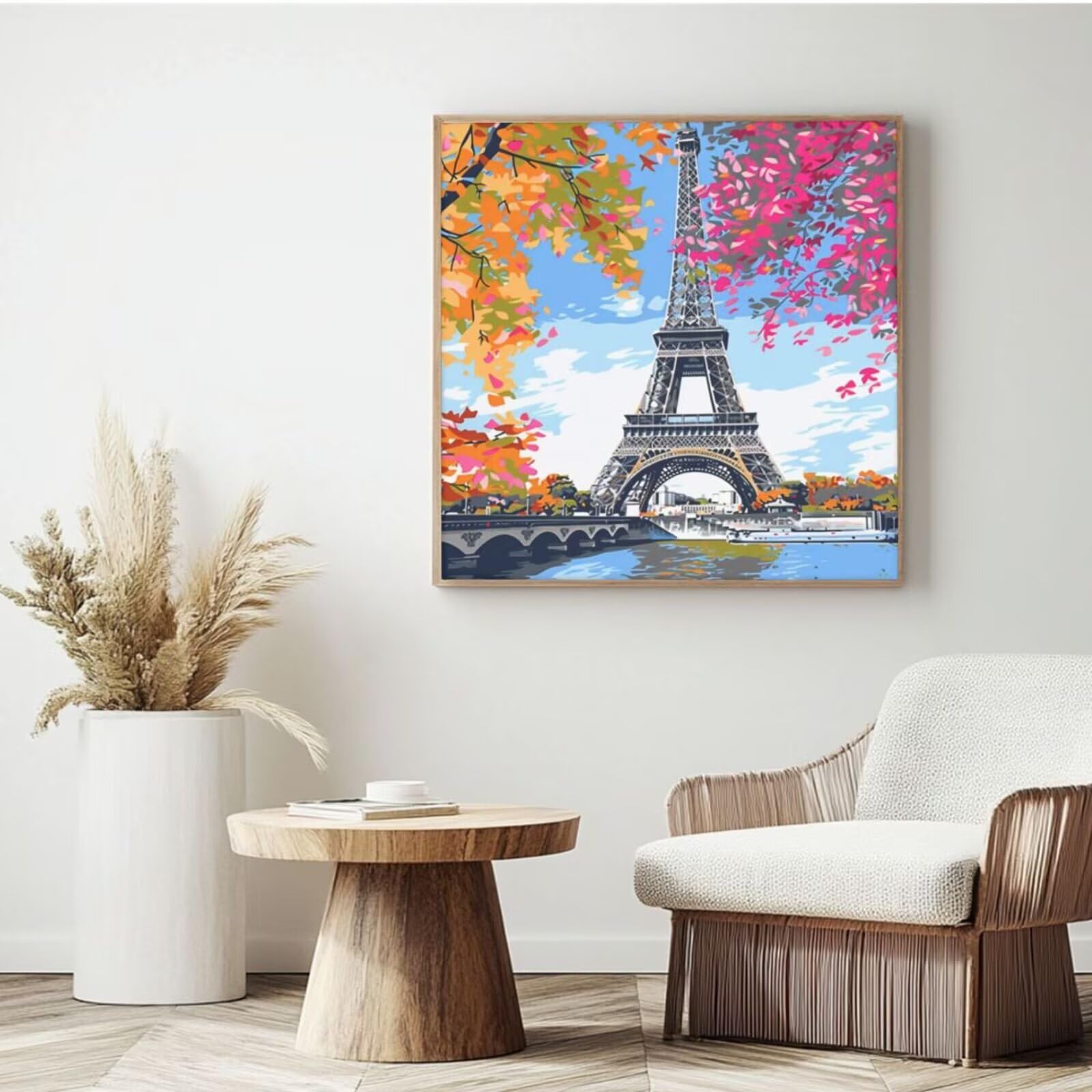 Malen nach Zahlen Set für Erwachsene, Motiv: Eiffelturm, Frankreich, Malen nach Zahlen für Anfänger, Acryl Peinture a Numero mit 6 Pinseln, DIY-Ölgemälde Handwerk für Wanddekoration (65 x 65 cm,