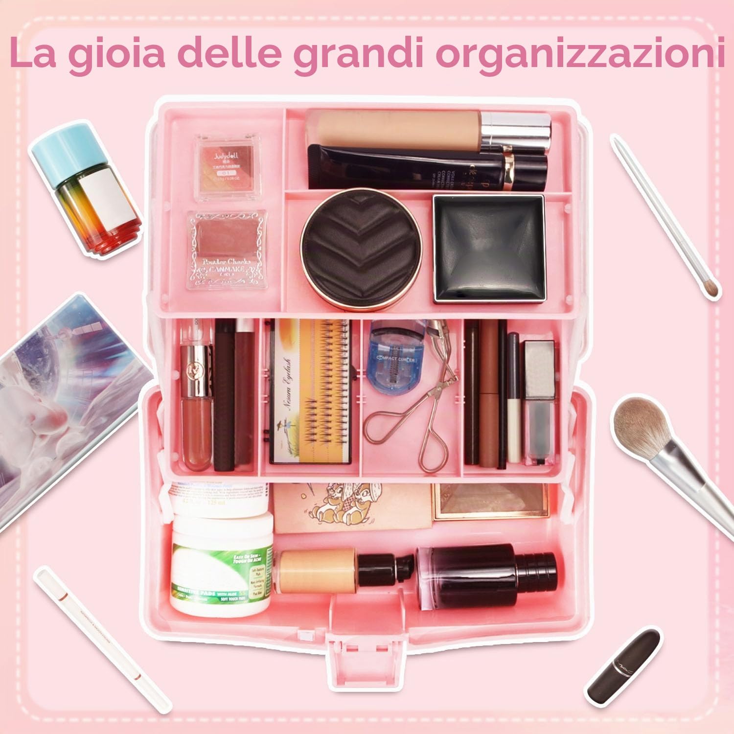 Creahaus Scatola portaoggetti multiuso da 30,5 cm, organizer, cassette degli attrezzi, valigetta per arti e bricolage, per cucito, organizer, scatola medica, cassetta di pronto soccorso(rosa bianco)