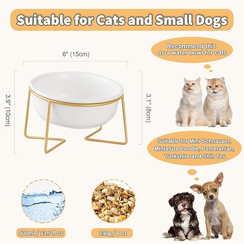 Miniatura 2 de Cuenco elevado elevado de cerámica blanca para gatos y perros, plato elevado para comida para gatos, cuenco de agua para mascotas, cómodo y cómodo