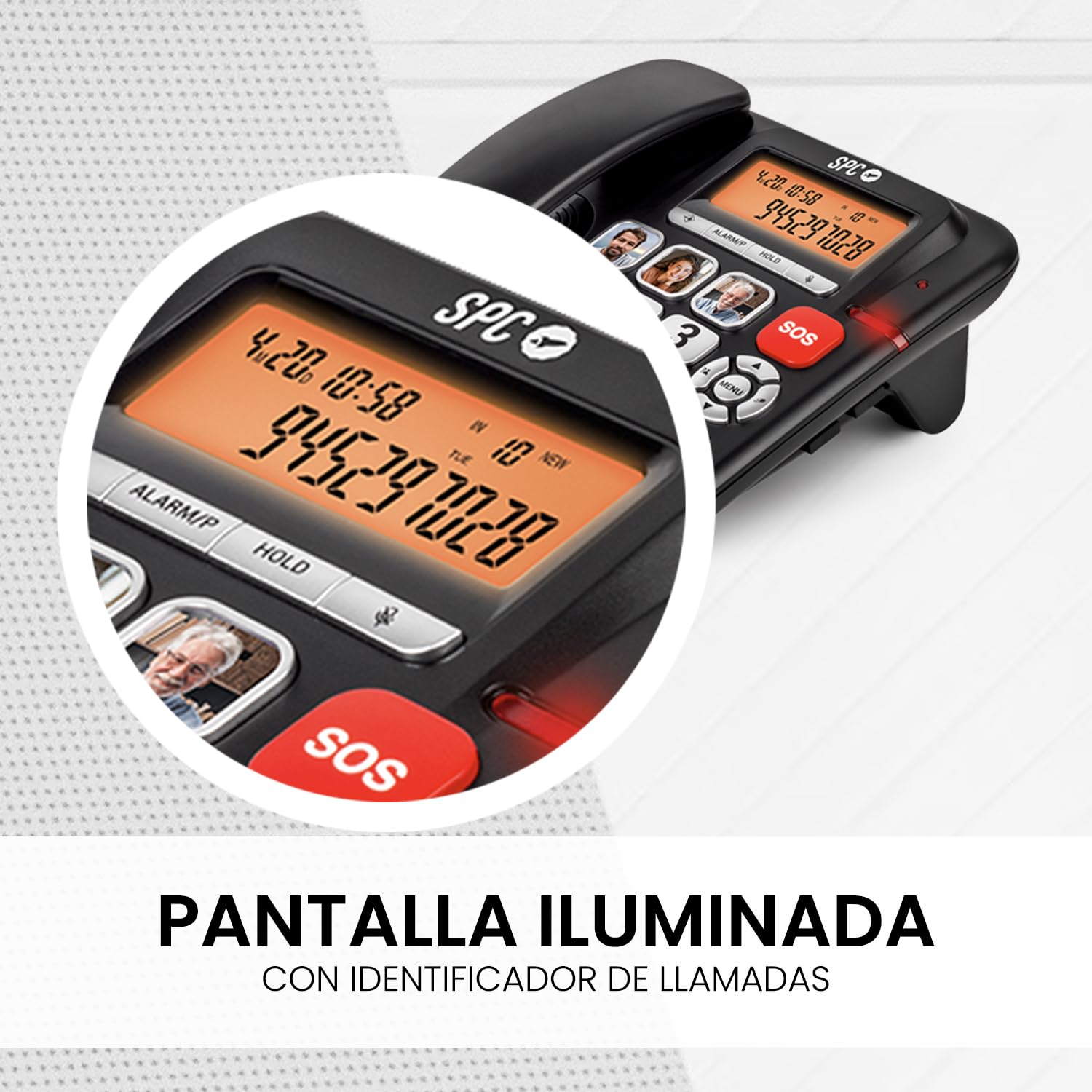 SPC Comfort Volume Pro – Teléfono Fijo para Mayores Teclas Grandes, Timbre Muy Alto y Pantalla iluminada | Volumen Llamada amplificable +20dB | Memorias directas, SOS y Compatible audífonos – Negro
