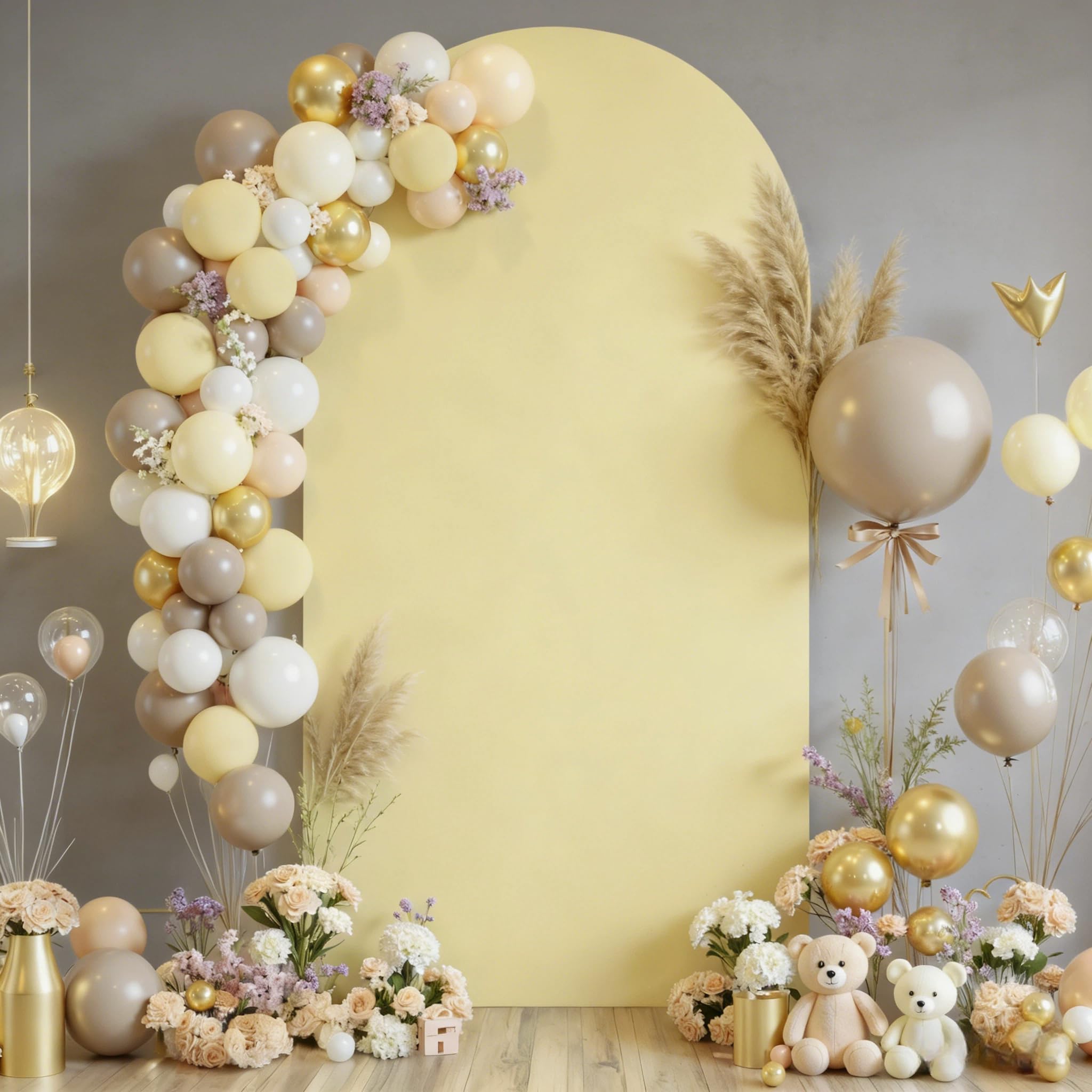 7.2FT Beige Arch Backdrop Cover - Polyester Fitted Wedding Arch Stand Covers Round Top Chiara Arch Backdrop Cover for Birthday Party Banquet Photo