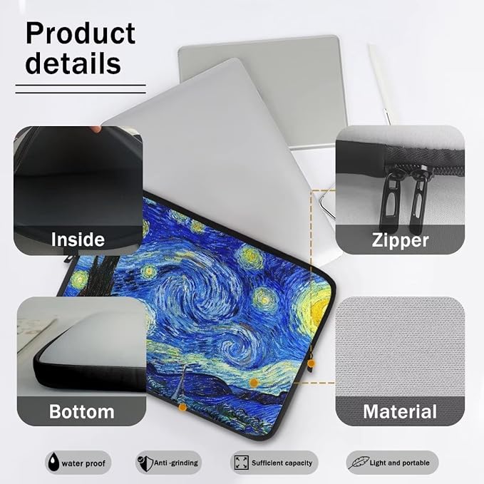 Funda para portátil Van Gogh Starry Night para mujeres, bolsa para computadora, funda portátil para tablet, banda de transporte, bolso con cremallera, hasta 17 pulgadas miniatura 5