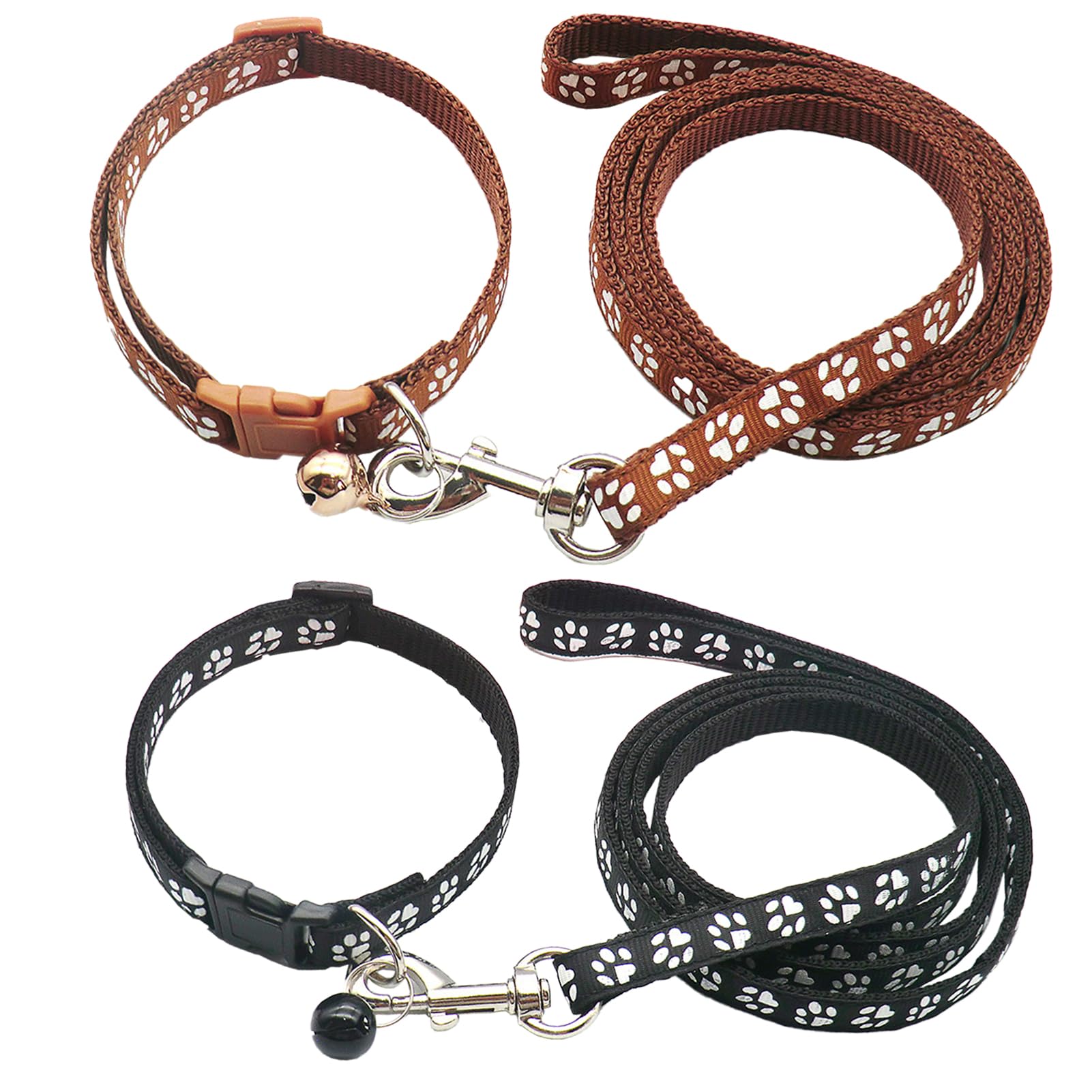 Fluhaw Correa Collar Perro con Hebilla Bloqueo Seguridad, 2PCS Collar antitirones Perro Collares Ajustables de Nailon para Perros y Gatos Adecuado para Mascotas de Menos de 9 Libras