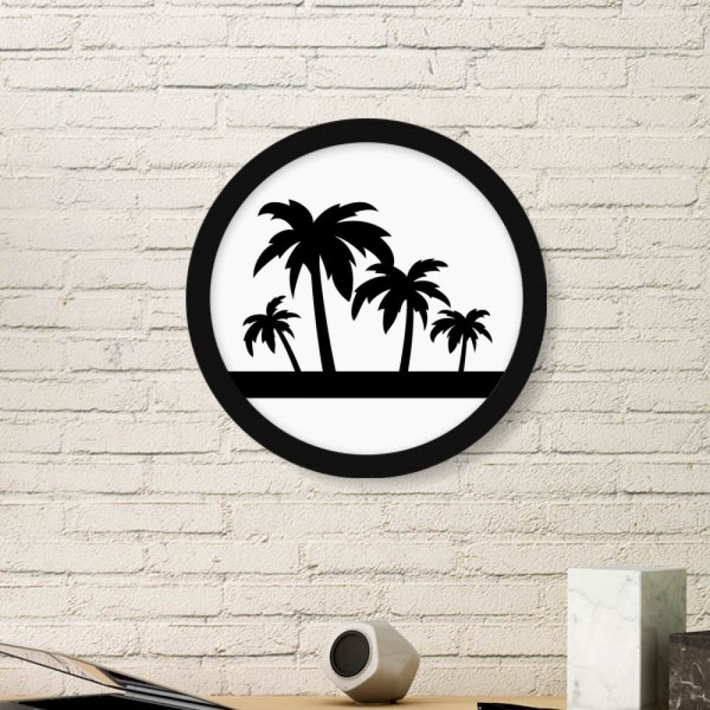 Cadre photo bois rond noir peinture silhouette cocotier plante art