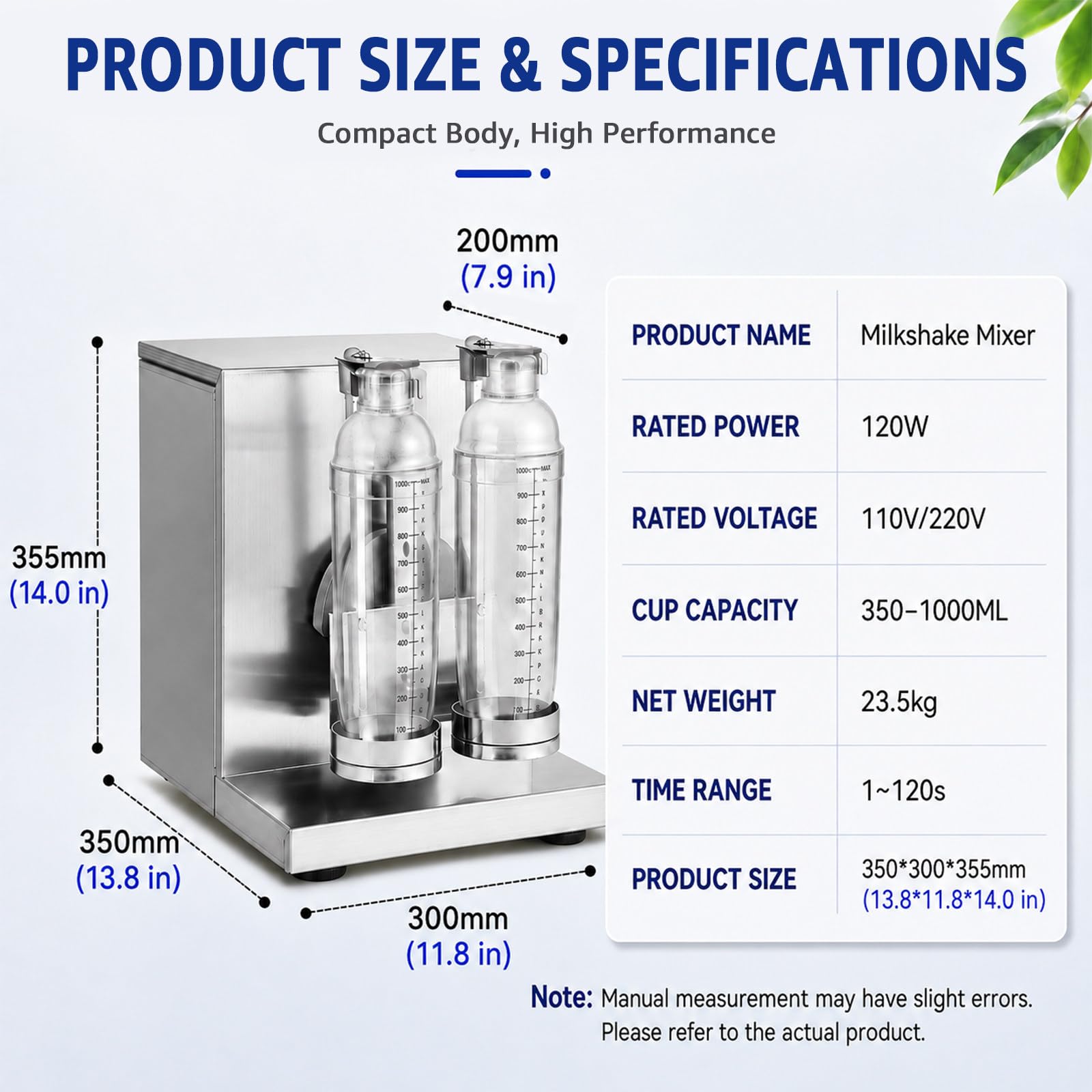 Macchina Shaker Doppia Tazza per Bicchieri da 350 a 1000 ml Regolabili