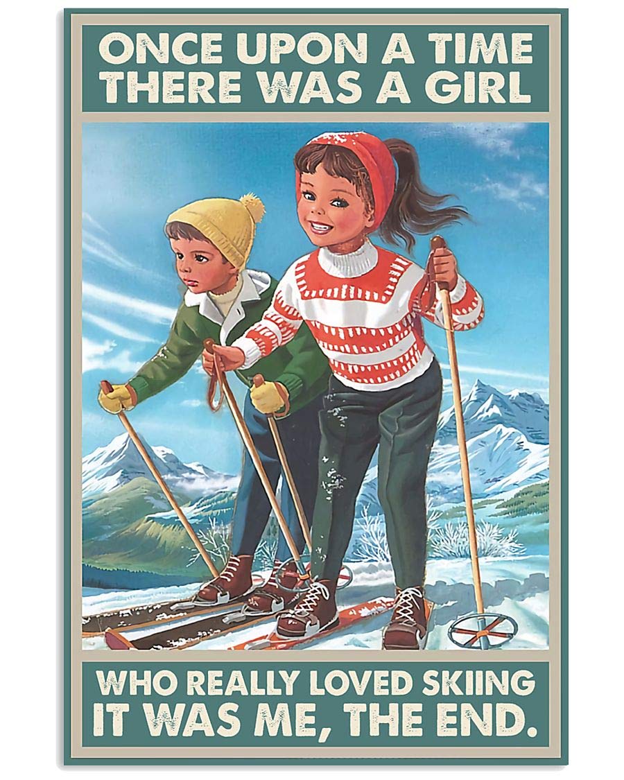 Girl And Boy Skiing Together Metal Sign Vintage Ski Resort Decor Girl Really Love Skiing Posters Ski Lodge Home Club Wlal Decor Plaque 8x12 Inches