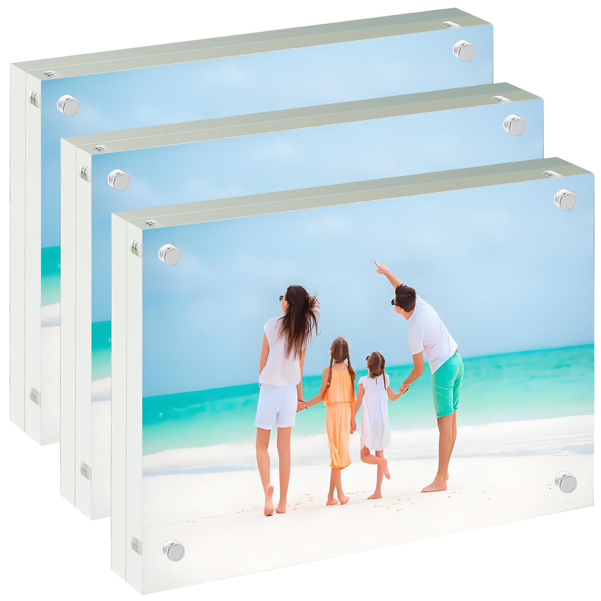 EKINIYAR 4x6 Acrylic Photo Block, 20% Thicker Acrylic Picture Frames, Clear Magnetic Photo Frames Freestanding Double Sided Frameless Transparent Photo Frame for Desktop Display Picture 3 Pack