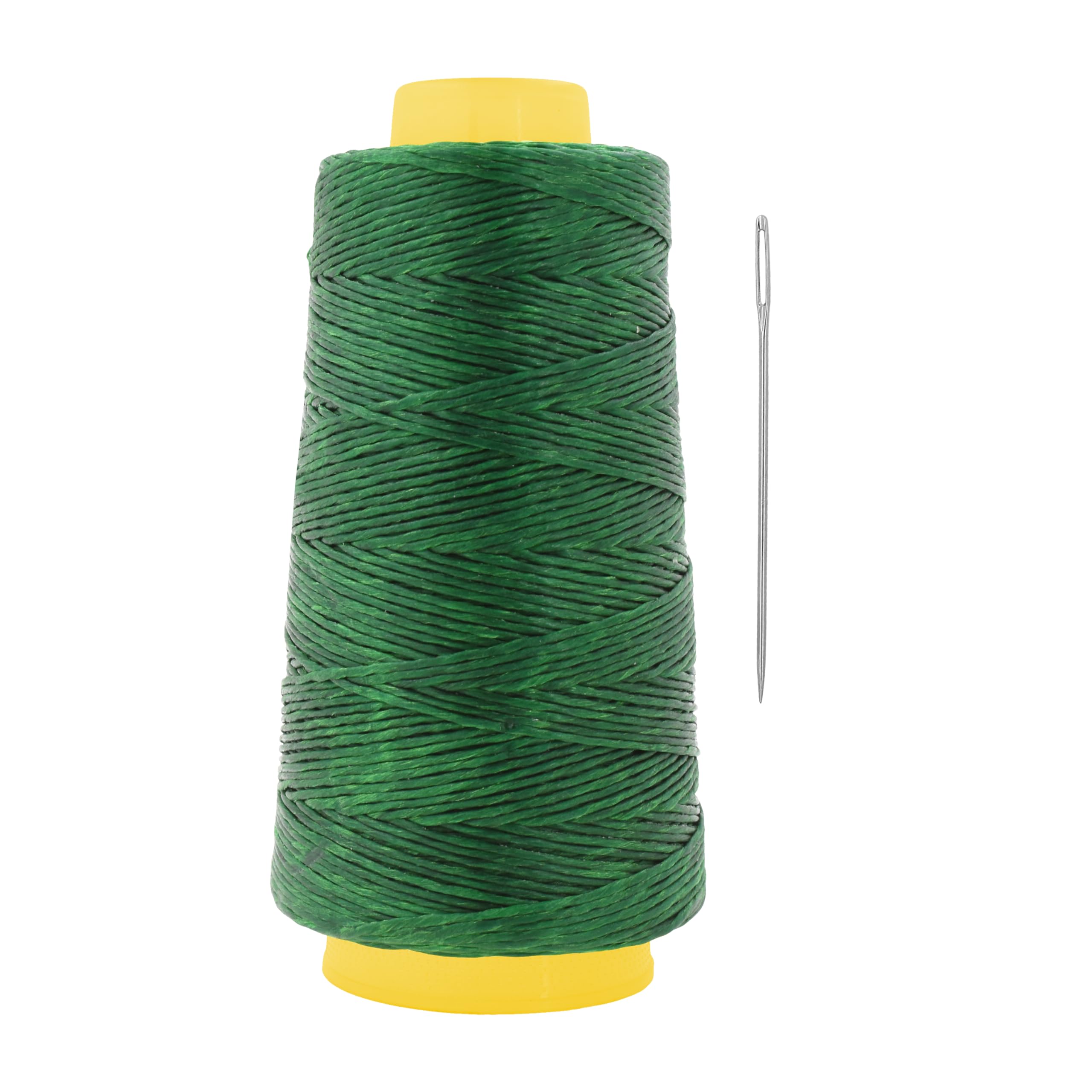 Mandala Crafts 1mm Green Waxed Whipping Twine with Needle - 164 Yards Marine Sail Twine for Tie Dye String, Lashing, Tying, Lacing Cord, Macrame,
