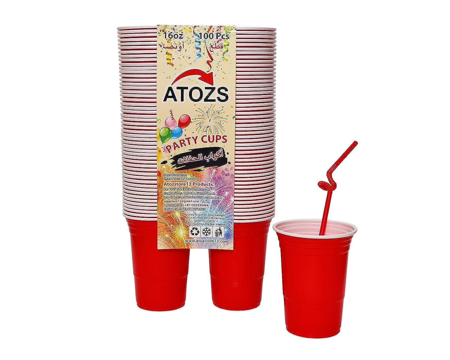 16-Ounce Plastic Party Cups, Disposable Plastic Cups for Everyday Use, Reusable Cups for Drinks, Big Birthday Party Cups for All Occasions, Sturdy Party Cups,(VALUE PACK) (RED, 100)