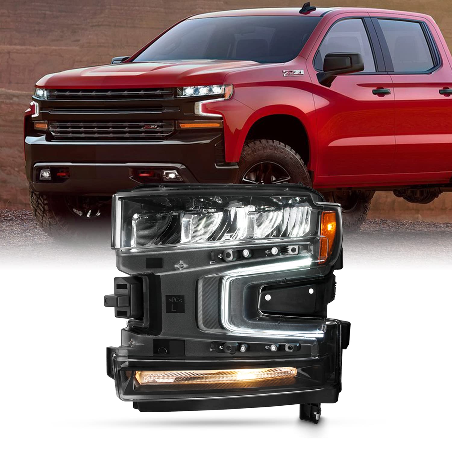Photo 1 of AKKON - Fits 2019-2021 Chevy Silverado 1500 [LED High&Low Beam] DRL Black Headlight Driver Left w/Halogen Turn Signal