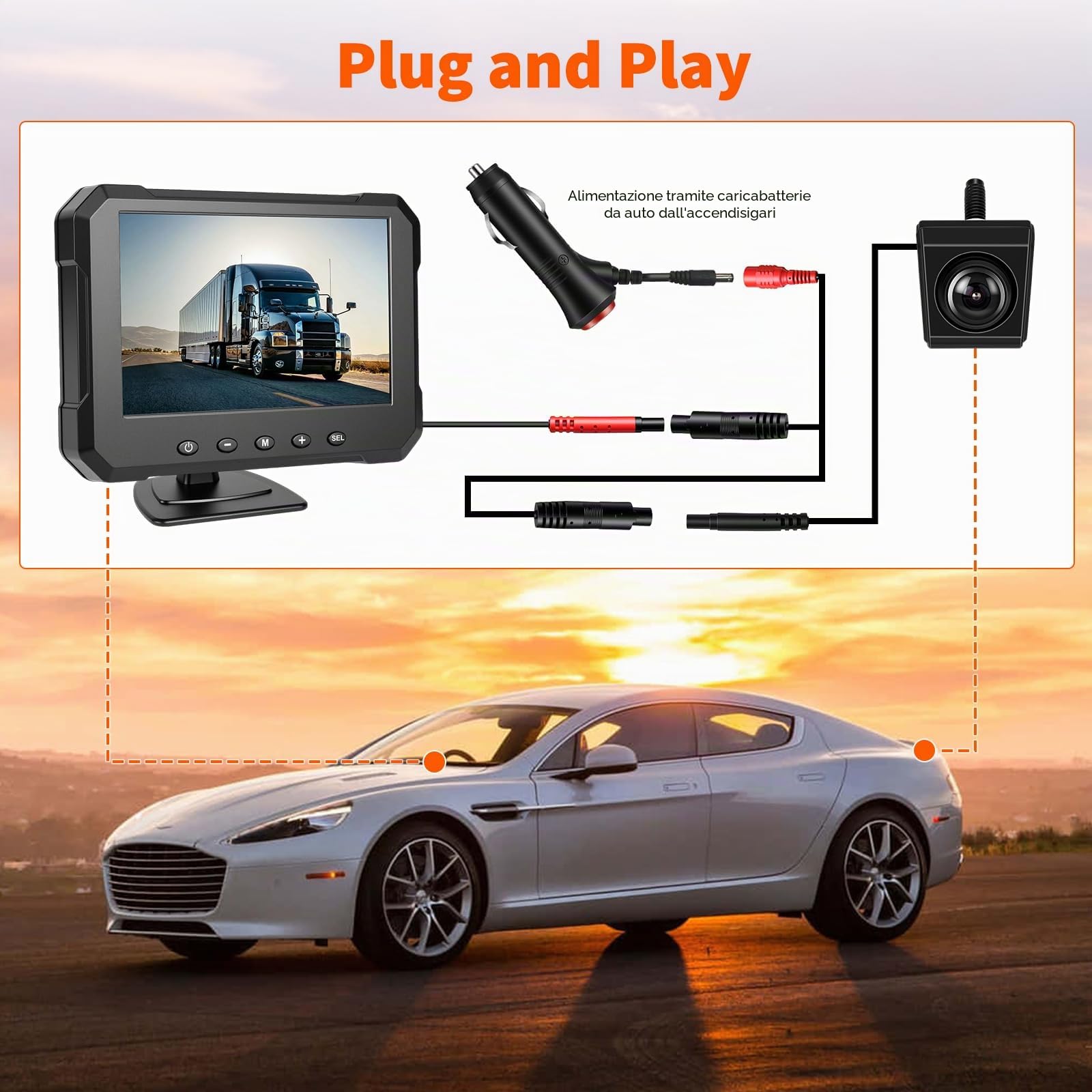 Inefala Kit Telecamera Retromarcia Wireless 5 Pollici Touchscreen HD 1080P