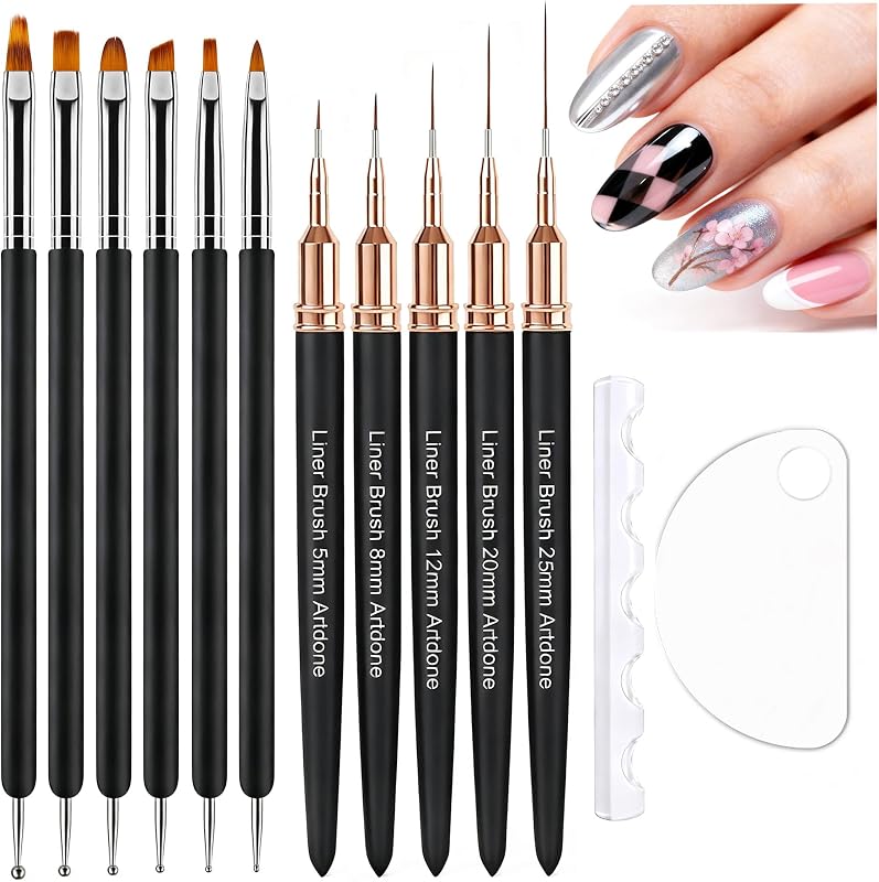 Artdone Nail Art Brushes and Dotting Tools Kit for Gel Polish Liner Drawing | 11PCS Design Pens for Nail Decorations Supplies and Nail Paint Brushes Small Detail Accessories Brushes