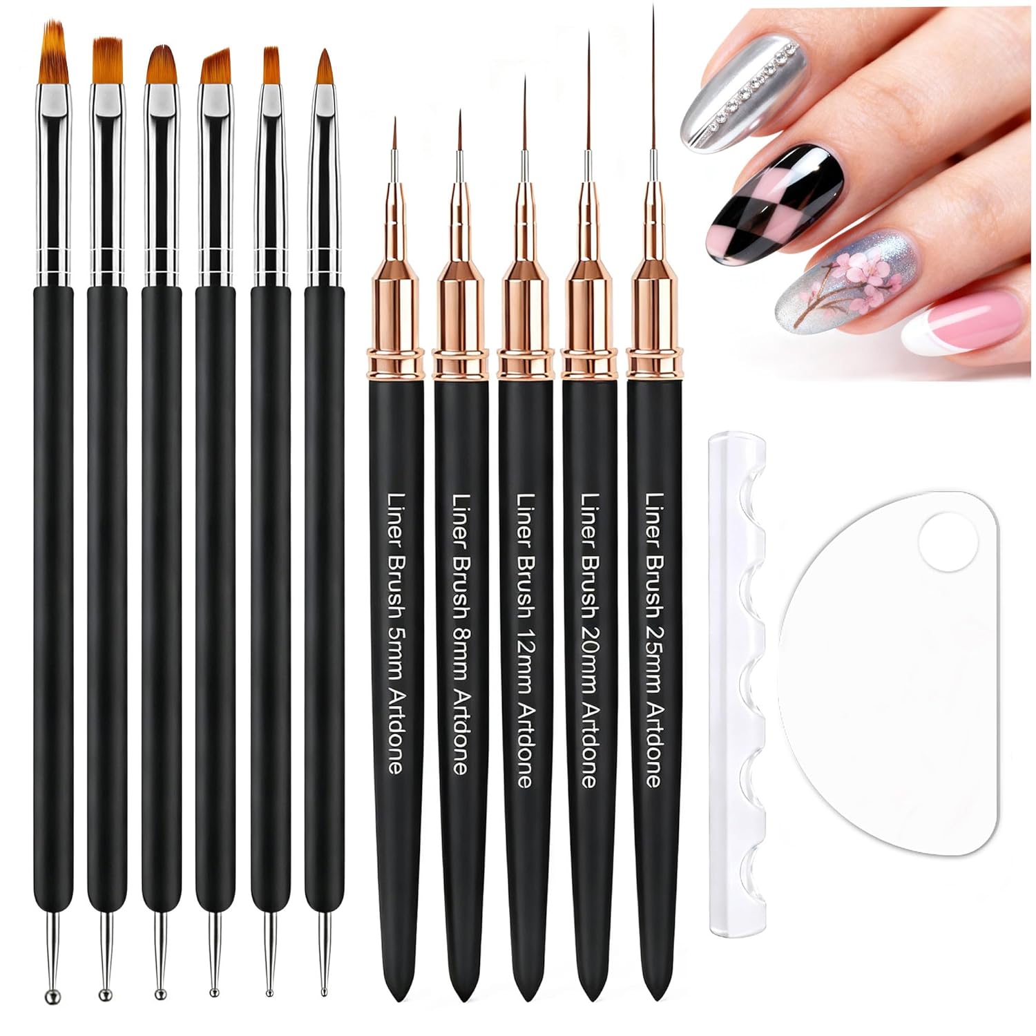 Artdone Nail Art Brushes and Dotting Tools Kit 11PCS Gel Polish Liner Design Pens for Nail Decorations Supplies