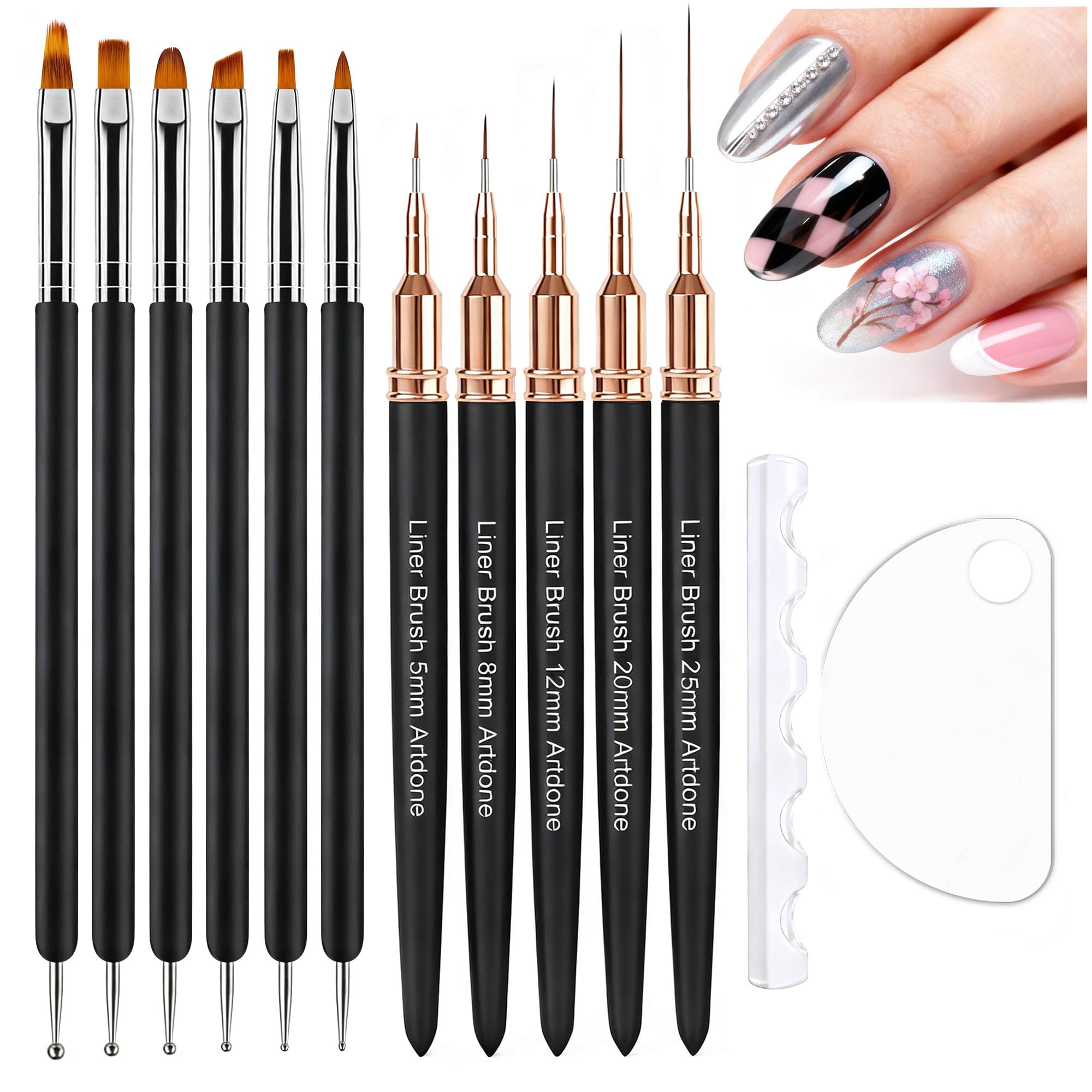 Artdone Nail Art Brushes and Dotting Tools Kit 11PCS Gel Polish Liner Design Pens for Nail Decorations Supplies
