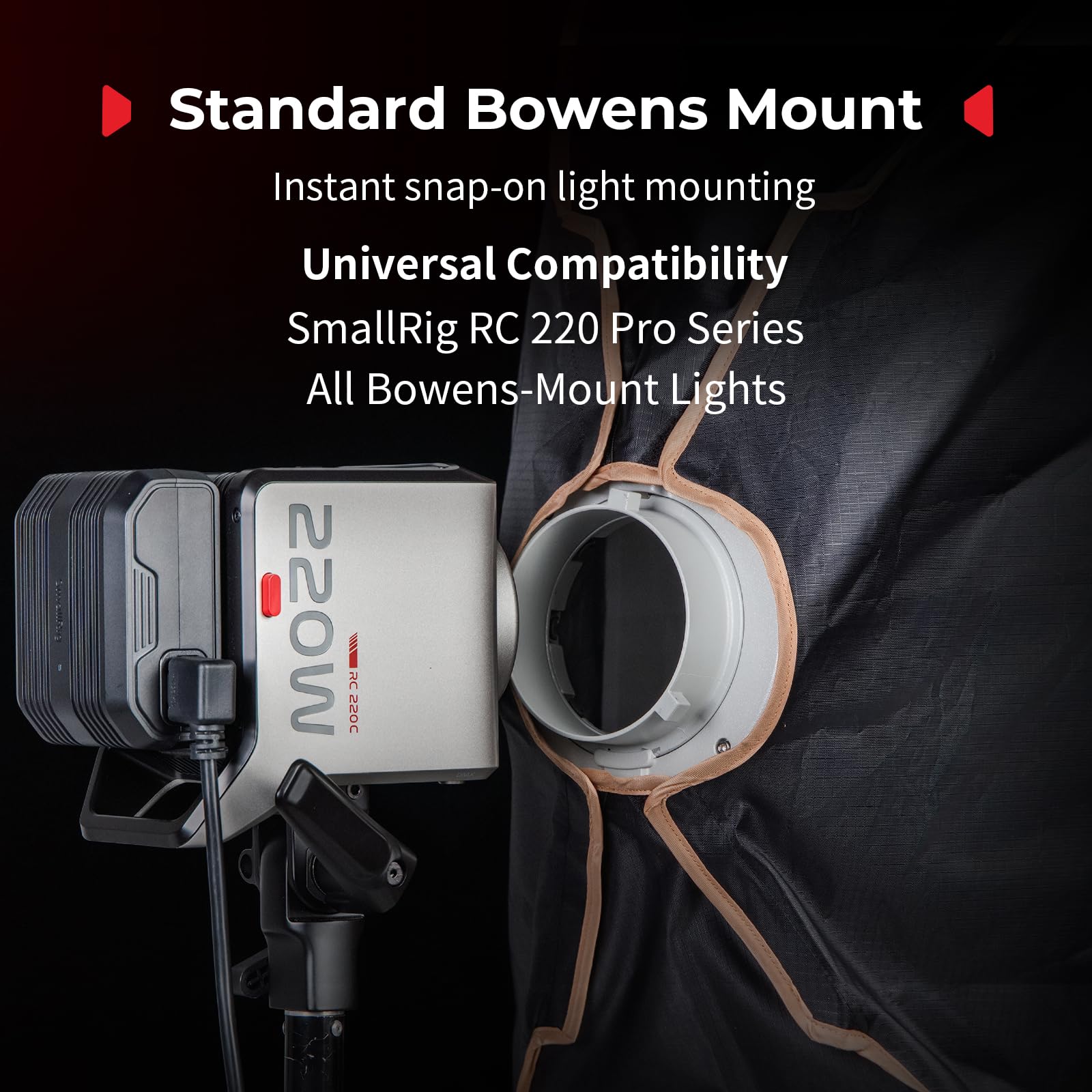 SMALLRIG 12'' x 47'' Schnellwechsel-Softbox Bowens FS-30120 mit Diffusor/Wabengitter/Tasche, Softbox kompatibel mit SmallRig RC 220 pro, für Bowens Mount COB Lights, für Godox für Neewer -5370