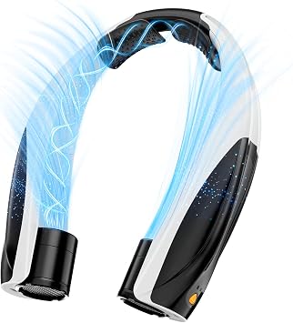 JIJ Neck Fan Portable Neck Fan Rechargeable with 6 Adjustable Speeds, Neck Cooler with 360 Surround Breeze, Upgraded Long-lasting Wearable Fan for Hot Weather, Travel, Outdoor, Camping, Men & Women
