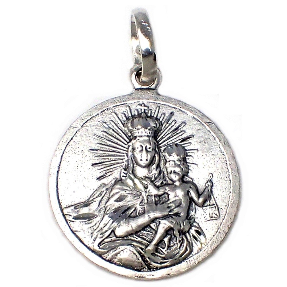 Medalla plata ley 925m Escapulario Corazón de Jesús Virgen del Carmen 21mm.