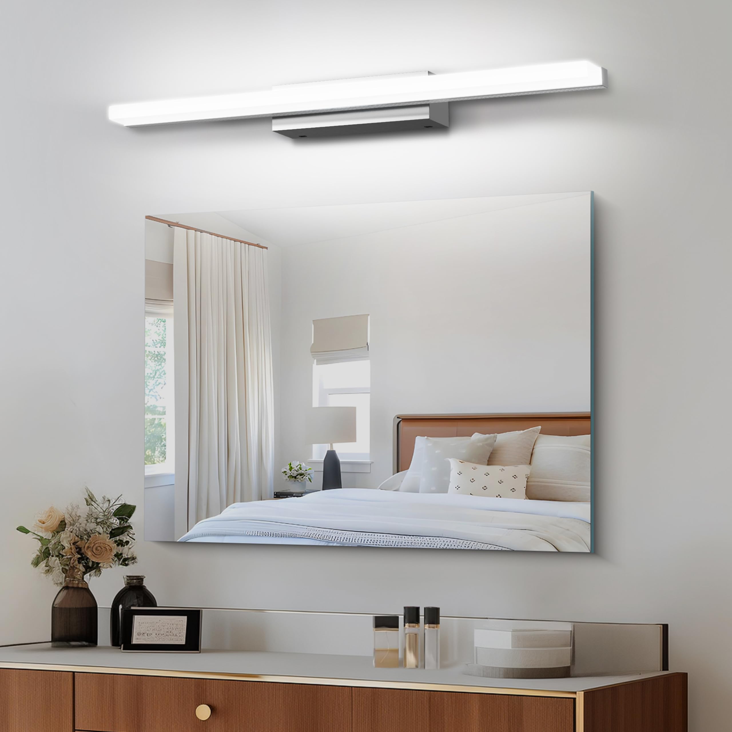 Luce Specchio Bagno Led, 60CM Luce per Specchio Bagno IP44 Freddo 6000K Led del, 10W luminosa Lampada Armadio Illuminazione Impermeabile Argento