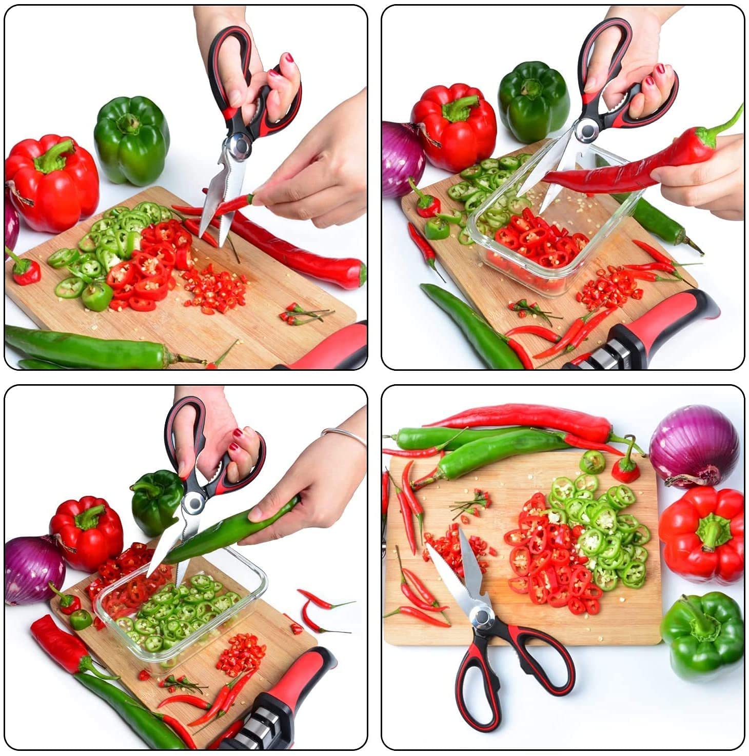 TODO TOYS® Heavy Duty Kitchen Scissors & Knife Set – Stainless Steel, Dishwasher Safe, Multi-Function Shears for Meat, Chicken, Fish, Pizza, Herbs (2 Scissors + 1 Knife, Any Color) 3