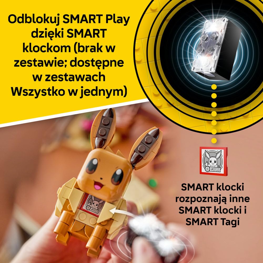 LEGO Pokémon SMART Play: Eevee i Lapras — poszukiwanie skarbów 72162 | Interaktywna zabawka z figurkami Pokémonów z klocków, zestaw kompatybilny, prezent dla dzieci 8+, 3 SMART Tagi, 623 elementy