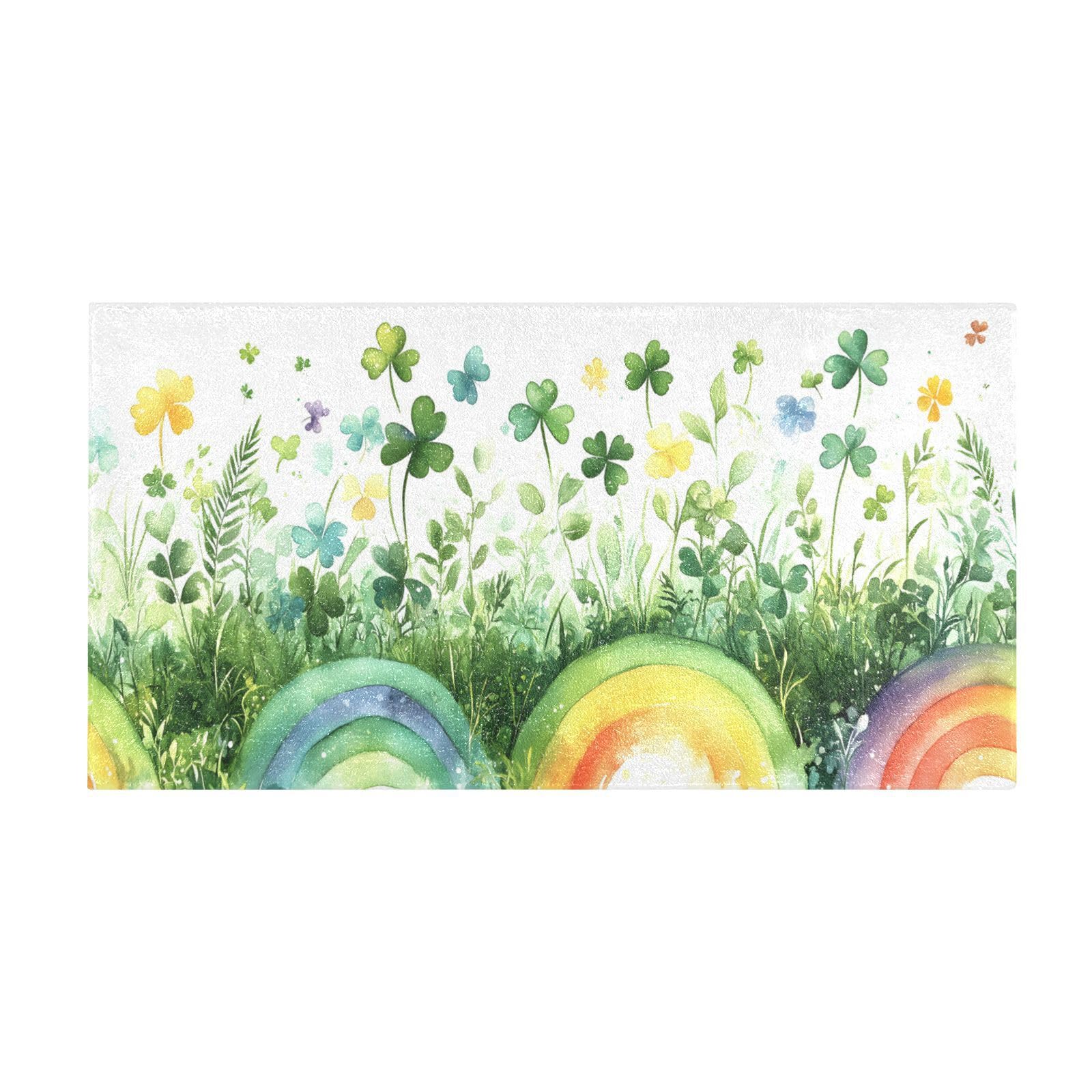 St. Patrick's Day Rugs Fluffy Bath Rugs, Rainbow Clover Plush Bathroom Rug Kitchen Rug Soft Fuzzy Mat Carpet Shaggy Shower Rug Water Absorbent