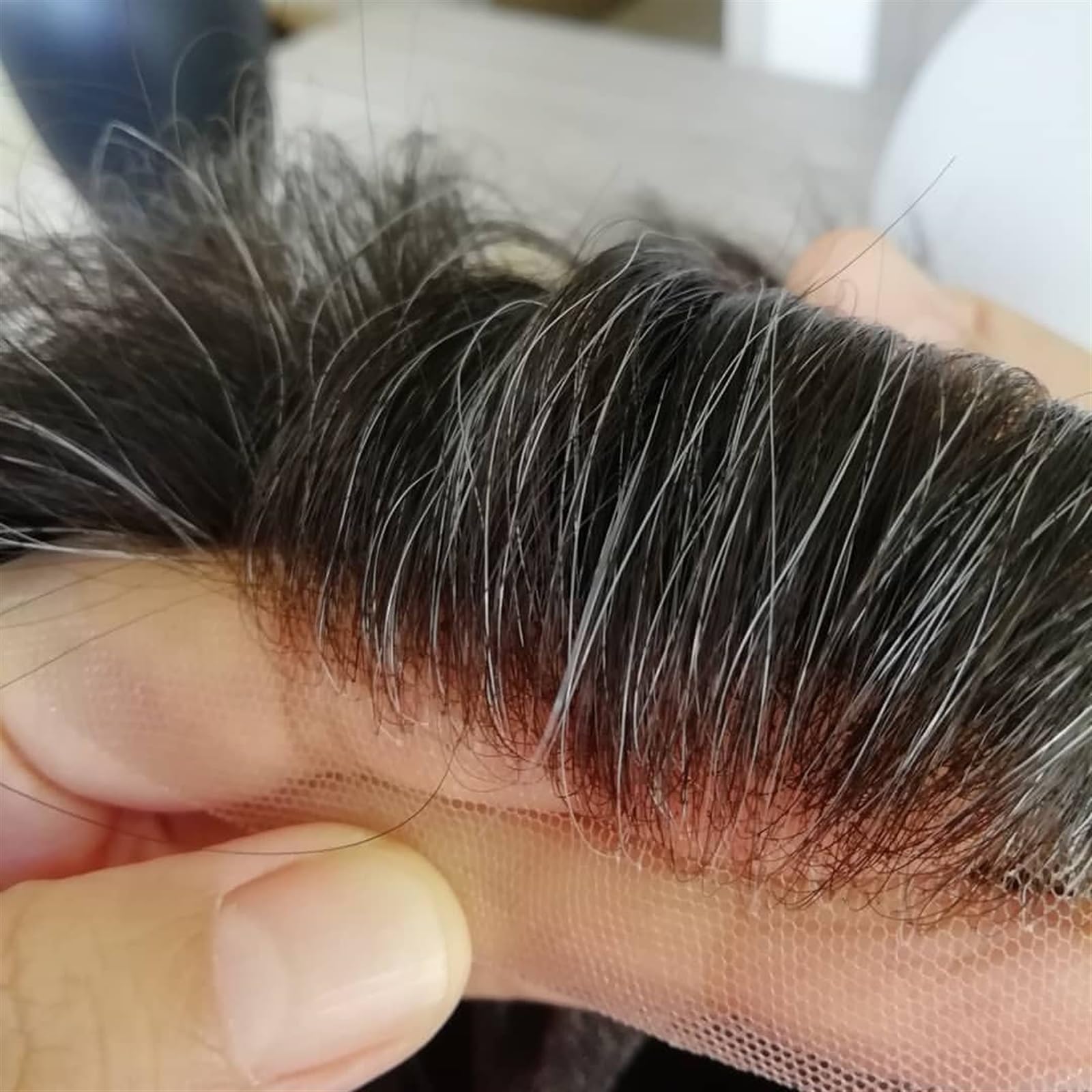 Peruka męska z prawdziwych włosów, tupet, z miękkimi, delikatnymi, szwajcarskimi włosami, 10 mm, falowane włosy, tupet, prawdziwe ludzkie peruki, tupet, dla mężczyzn (613#)