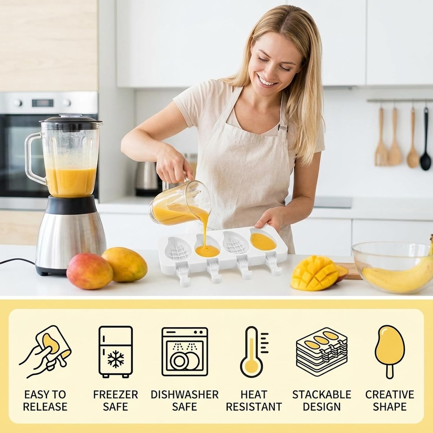 Mango Mold, Cakesicle Mold for Baking, Ice Cream Molds for Ice Cream and Chocolate, Easy Release Design, Ideal for Home Kitchen Use
