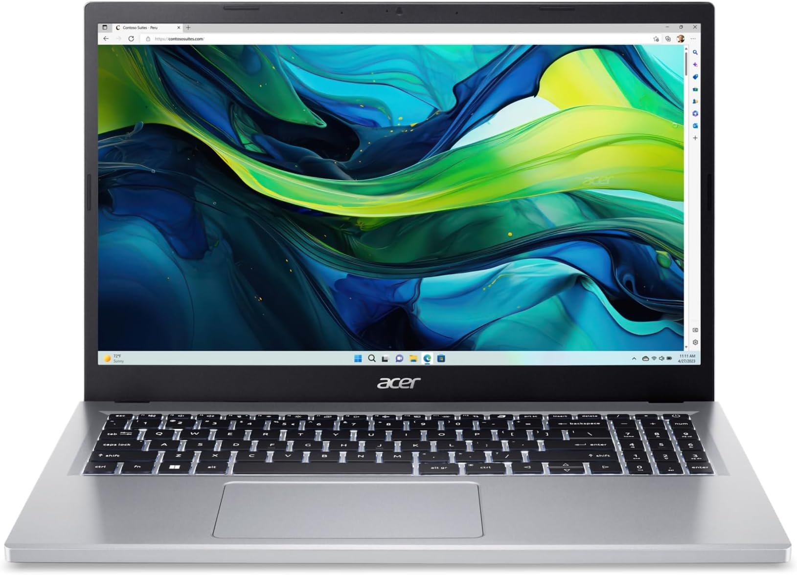 Aspire Go 15 Slim Laptop with 15.6" FHD IPS/Intel i3-N305 /8GB LPDDR5 RAM/128GB SSD/Windows 11 Home/English KB/Silver