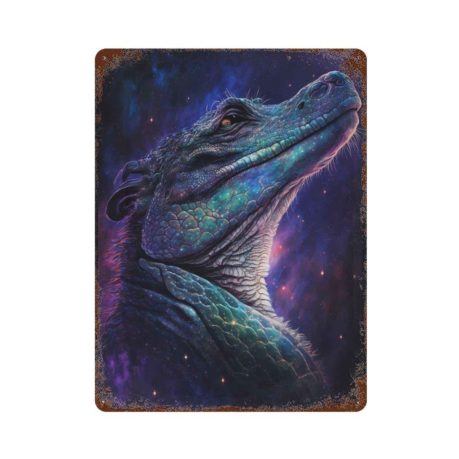 Decorative Tin Sign with Galactic Crocodile Art Print-16 Design 15.7"x11.8", for Basement, Hobby Room And Garage Decor, Rustic Home Decor