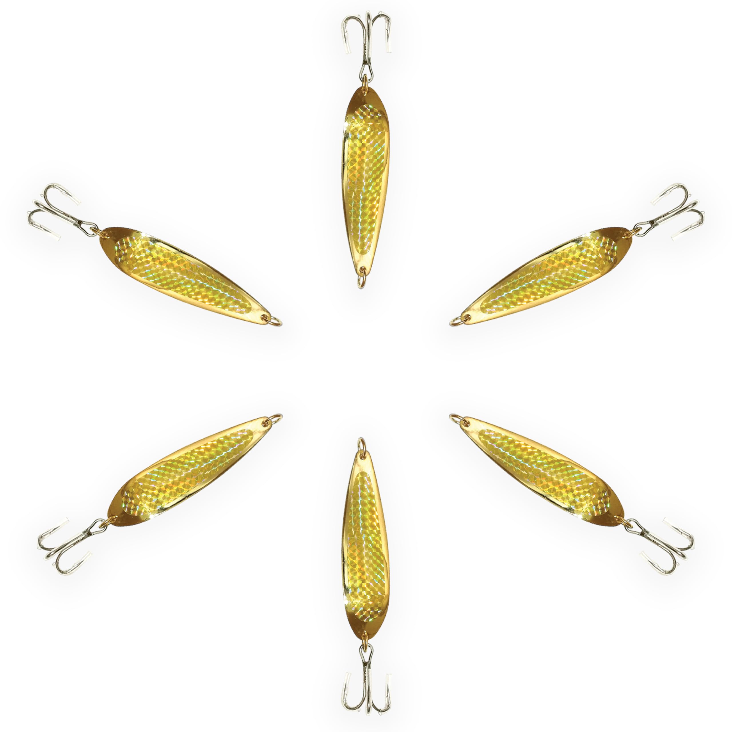 Señuelos de pesca con cuchara de cocodrilo, 56.7 g, 6 unidades, color dorado | Pesca de agua salada y agua dulce, acabado cromado con anzuelos agudos Mustad, ideal para trucha, lubina, fletán